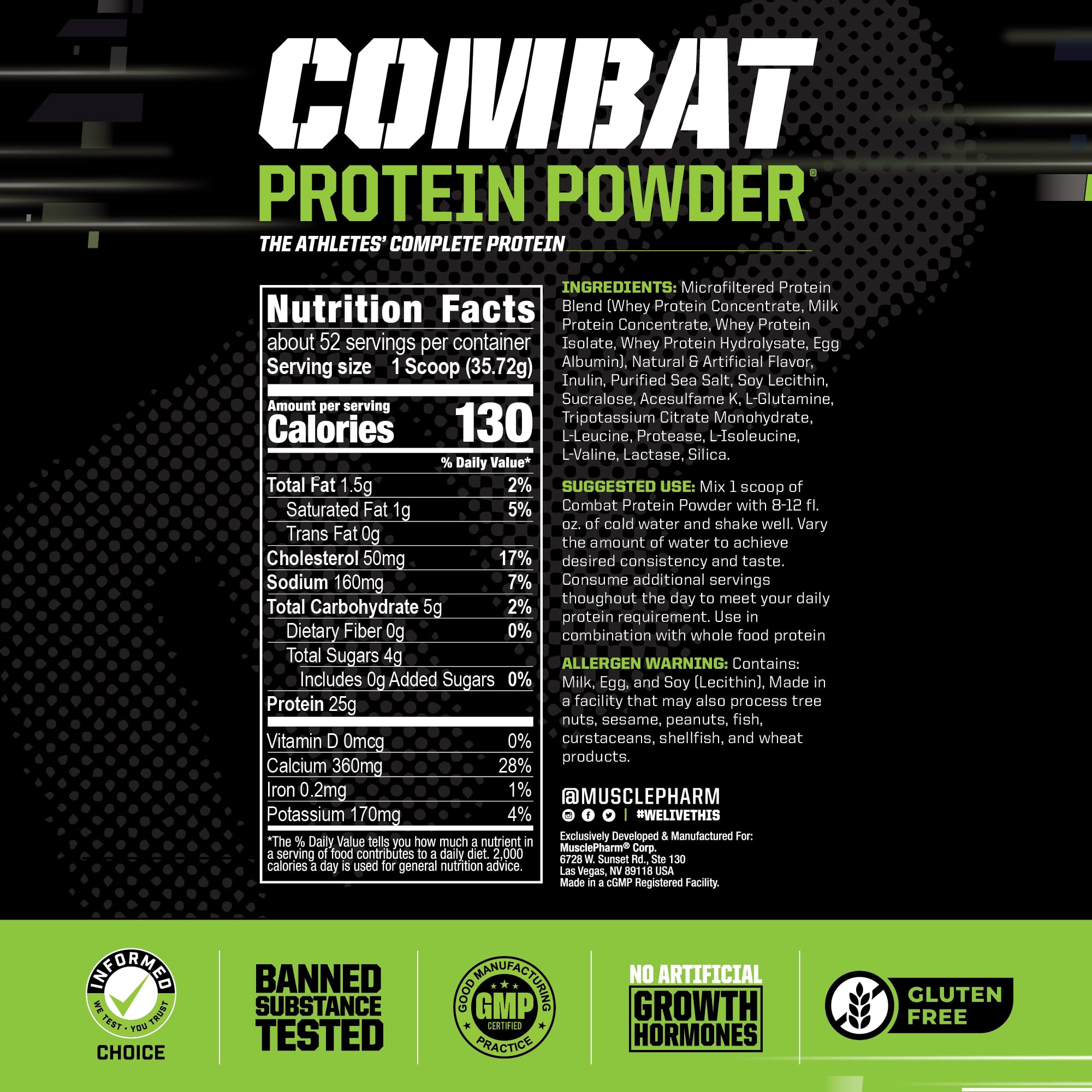MusclePharm Combat Protein Powder, Banana Cream - 4 lb - Gluten Free - 52 Servings Muscle Pharm buy supplements canada