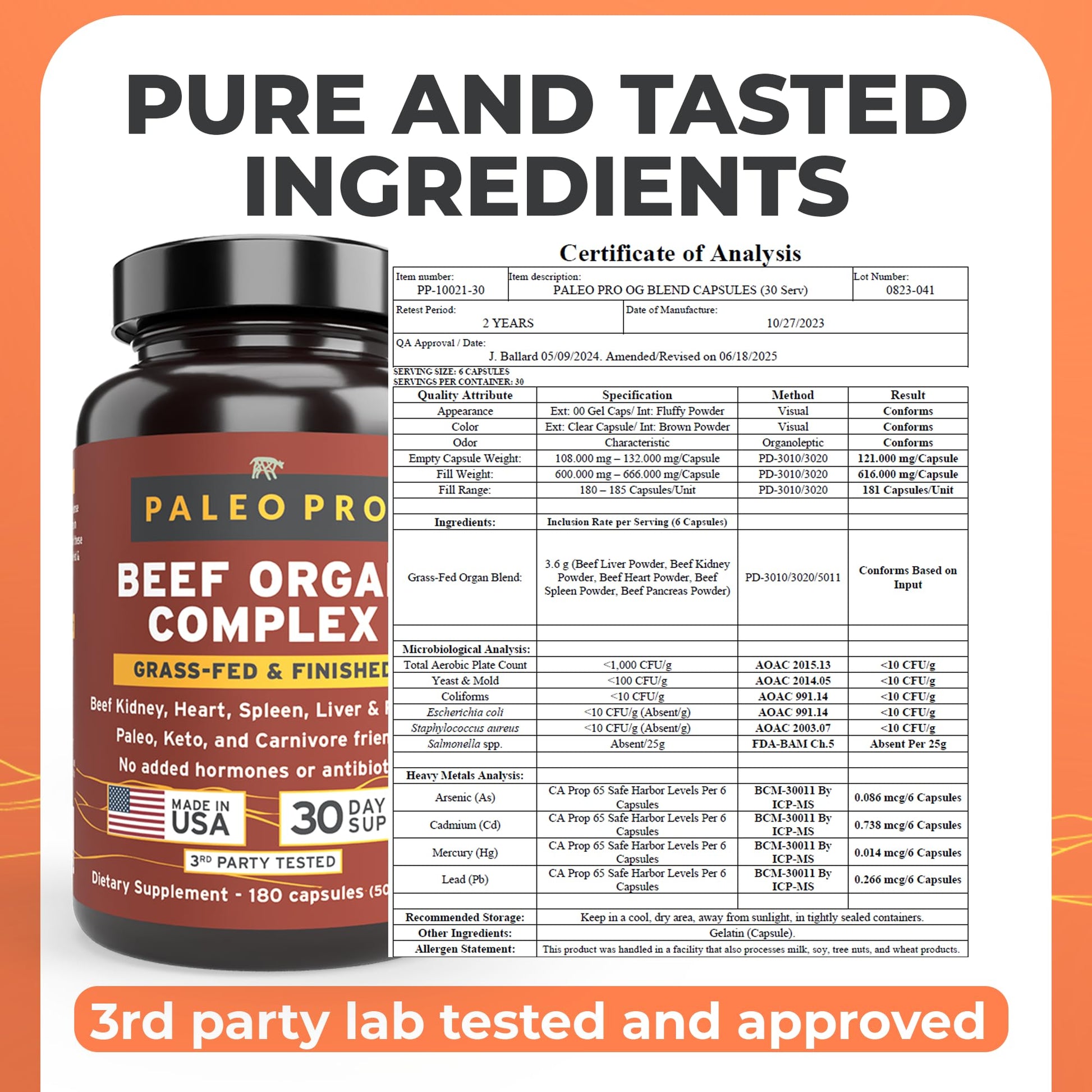 Paleo Pro O.G. Blend Premium Beef Organs Capsules, Kidney, Heart, Liver, Spleen and Pancreas from Grass Fed & Pastured Cows, Dietary Supplement, No GMO, 180 Capsules (Beef Organ Complex) Paleo Pro buy supplements canada