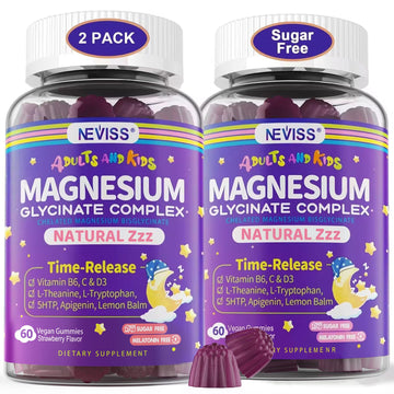 Magnesium Glycinate Gummies for Adults & Kids 4+, Sugar Free Magnesium Bisglycinate Supplement 400/200mg with B6D3, 5HTP, L-Theanine for Sleep & Relaxation, Brain, Muscle, Melatonin Free Gummies,2Pack NEVISS buy supplements canada