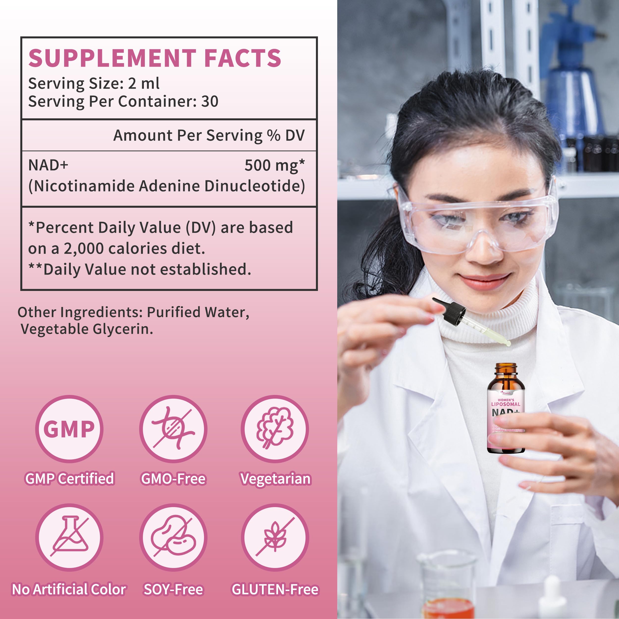 Liposomal NAD Liquid Supplement for Women, Pure 500mg NAD Nicotinamide - Cell Regeneration，Energy & Metabolism Support, Vegan,Sugar Free，Additives Free，2 Fl Oz Wanish buy supplements canada