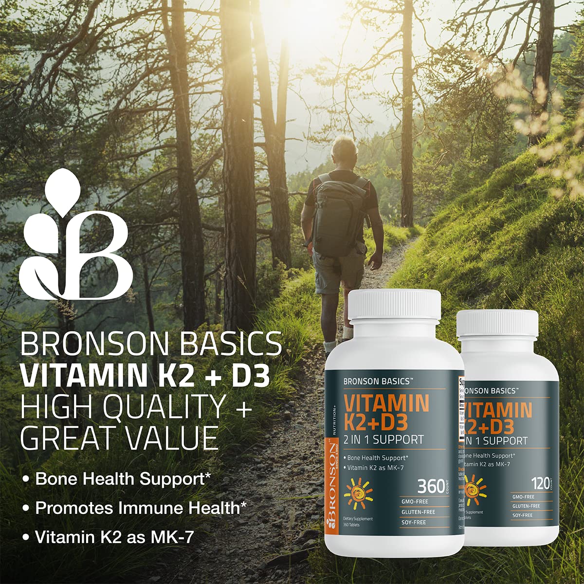 Bronson Basics Vitamin K2 D3 (MK7) Supplement Non-GMO Formula 5000IU (125 mcg) Bronson buy supplements canada