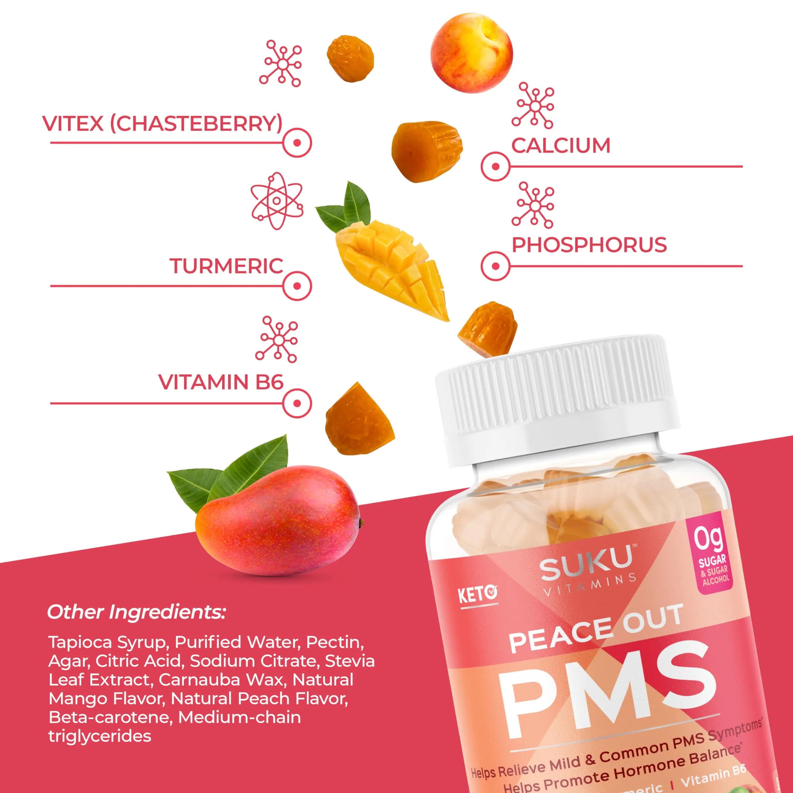SUKU Vitamins - PMS Gummy Supplement with Chasteberry to Relieve PMS and Menopause Peach Mango Gummies (50 Count) SUKU buy supplements canada