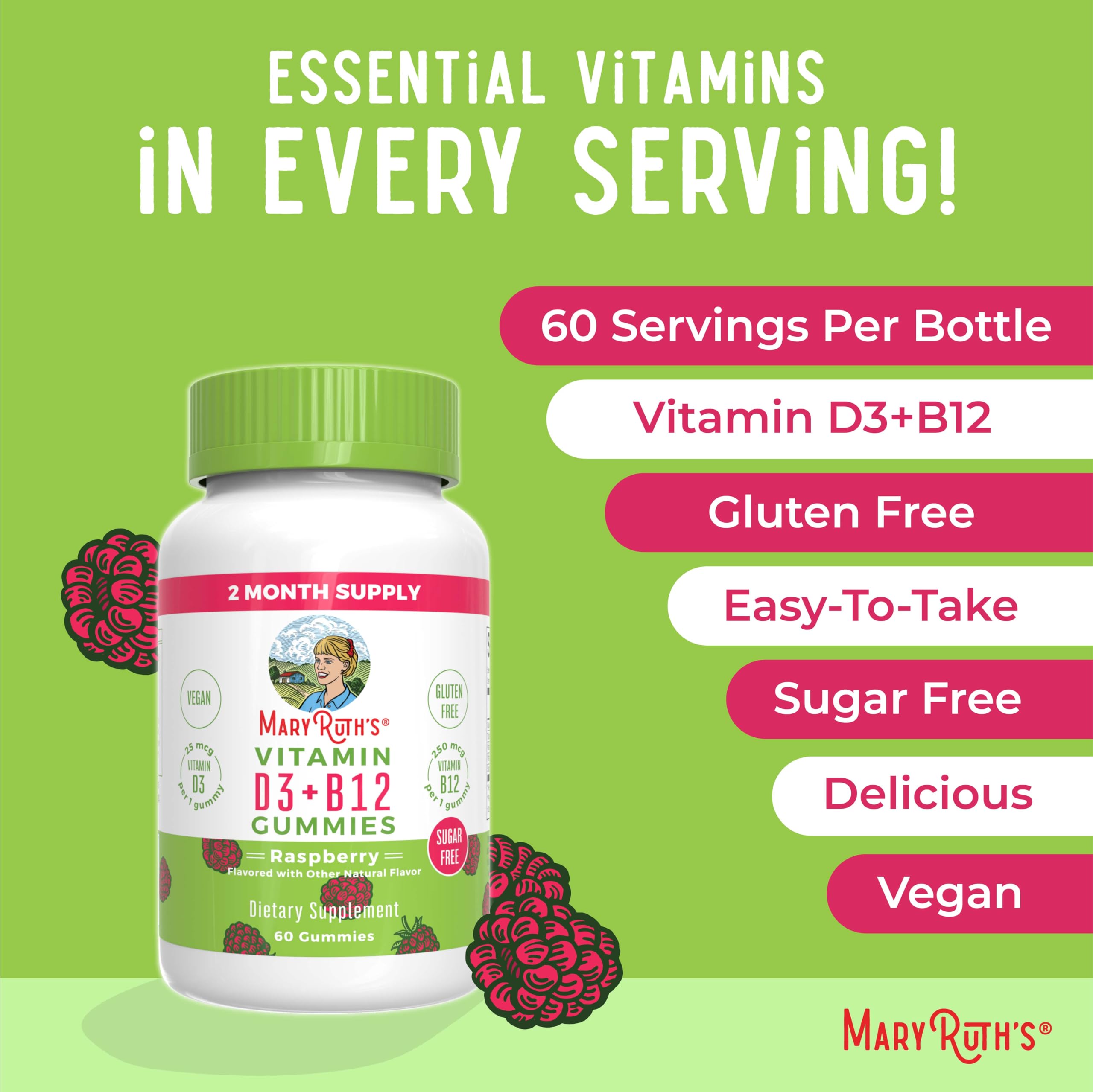 MaryRuth Organics Sugar Free | 2 Month Supply | Vitamin D & B12 Vitamin Supplements for Adults & Kids | Bone Health | Immune Support | Vegan | Non-GMO | 60 Servings MARYRUTH'S buy supplements canada
