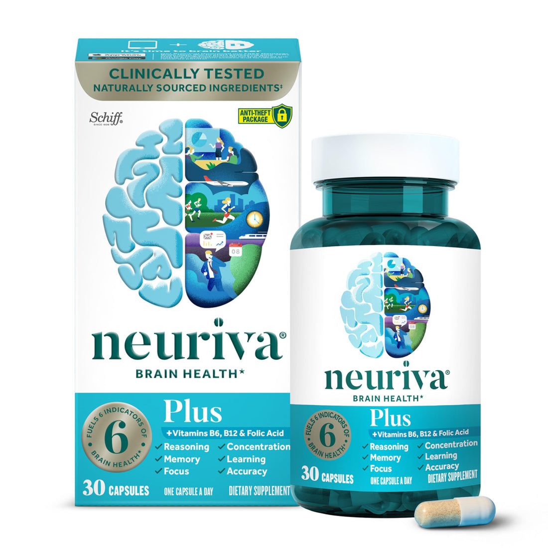NEURIVA Plus Brain Supplement for Memory and Focus Clinically Tested Nootropics for Concentration for Mental Clarity, Cognitive Enhancement Vitamins B6, B12 NEURIVA buy supplements canada