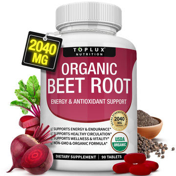 Toplux Organic Beet Root Powder Tablets - 2040mg Natural Nitric Oxide Beets to Support, Energy, Black Pepper Better Absorption, Non-GMO, for Men Women, 90 Tablets Toplux buy supplements canada