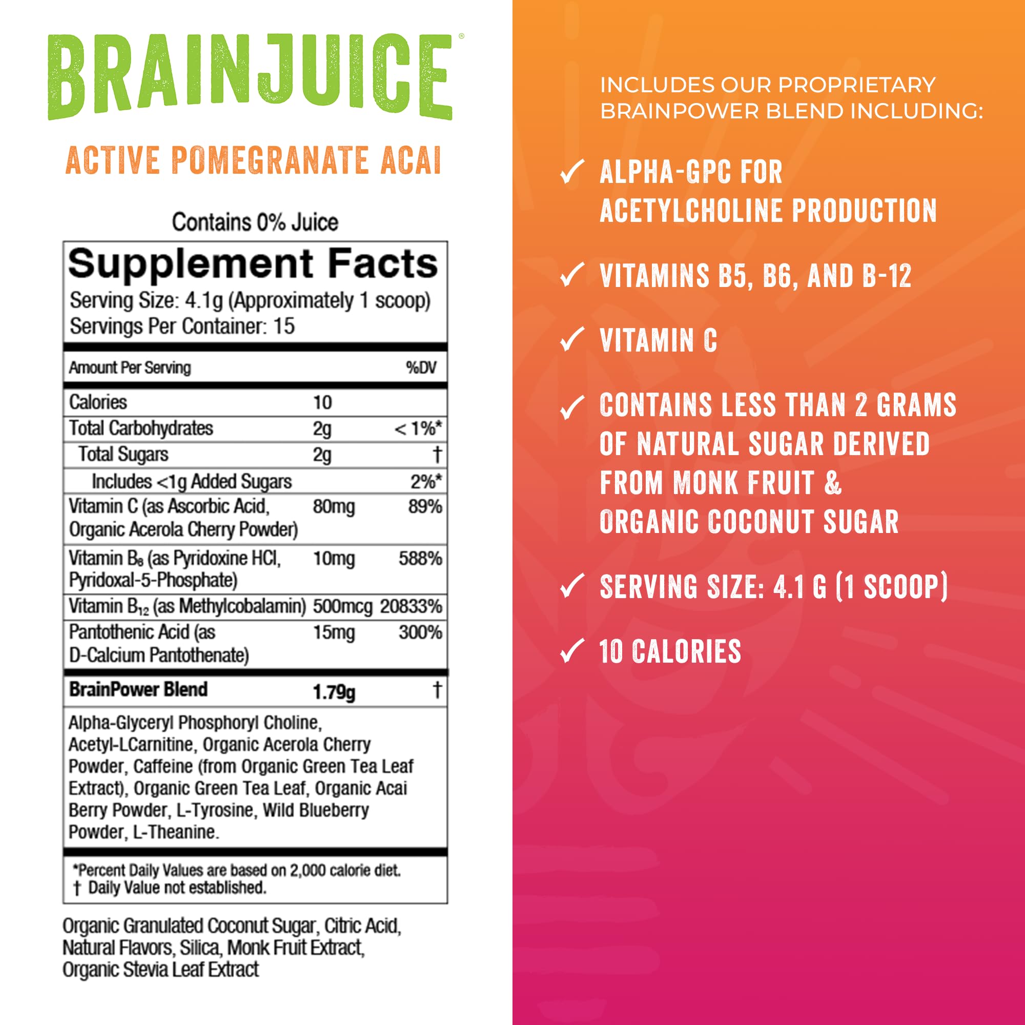 BrainJuice Nootropics Brain Support Supplement, Gluten Free Powder for Energy and Focus, Pre Workout w/Alpha GPC, Vitamin B & Organic Green Tea Extract Caffeine, Active Pomegranate Acai, 15 Servings BrainJuice buy supplements canada