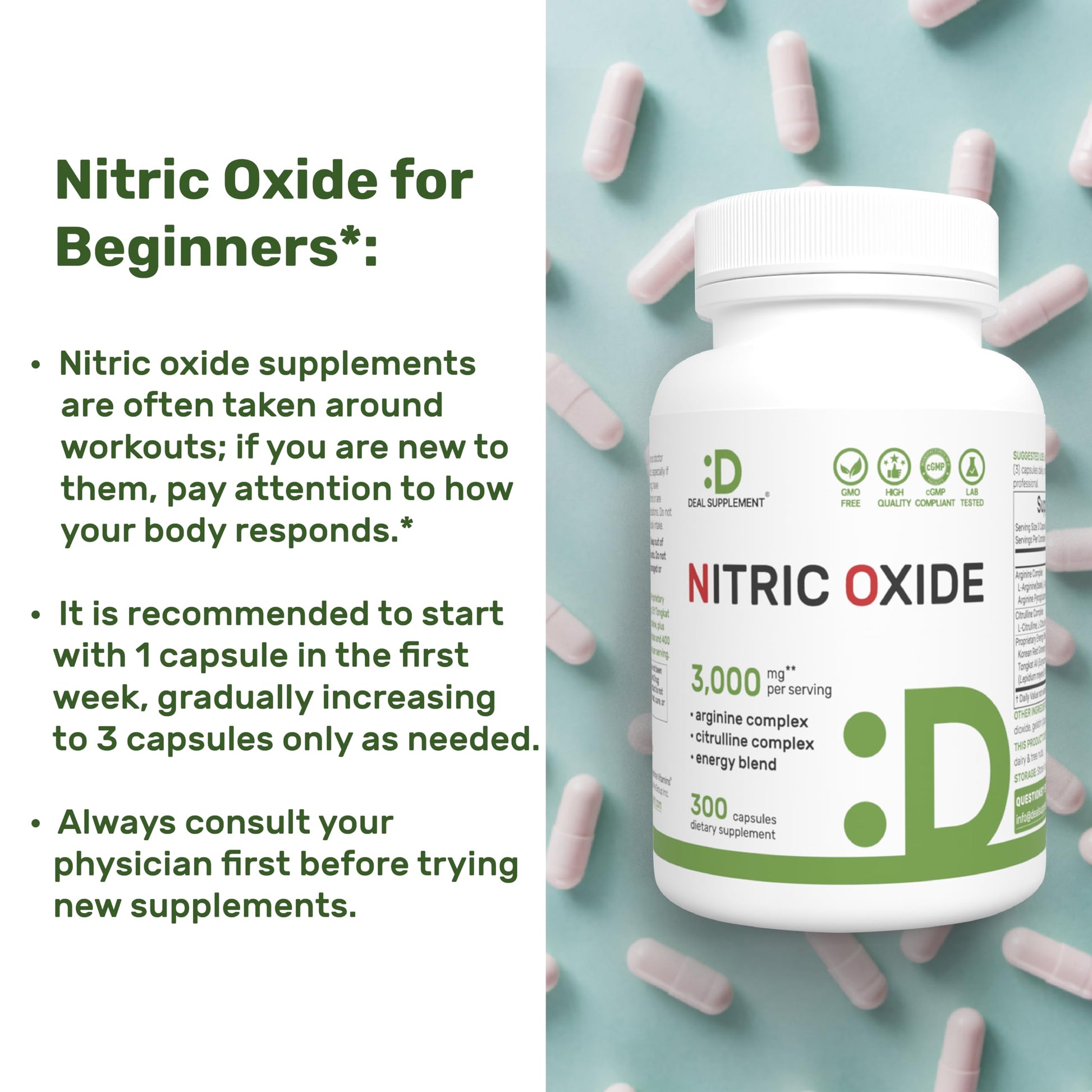 Nitric Oxide Supplement 3,000mg, 300 Capsules | 12-in-1 Complex for Men & Women – Arginine, Citrulline, Korean Red Ginseng, DEAL SUPPLEMENT buy supplements canada