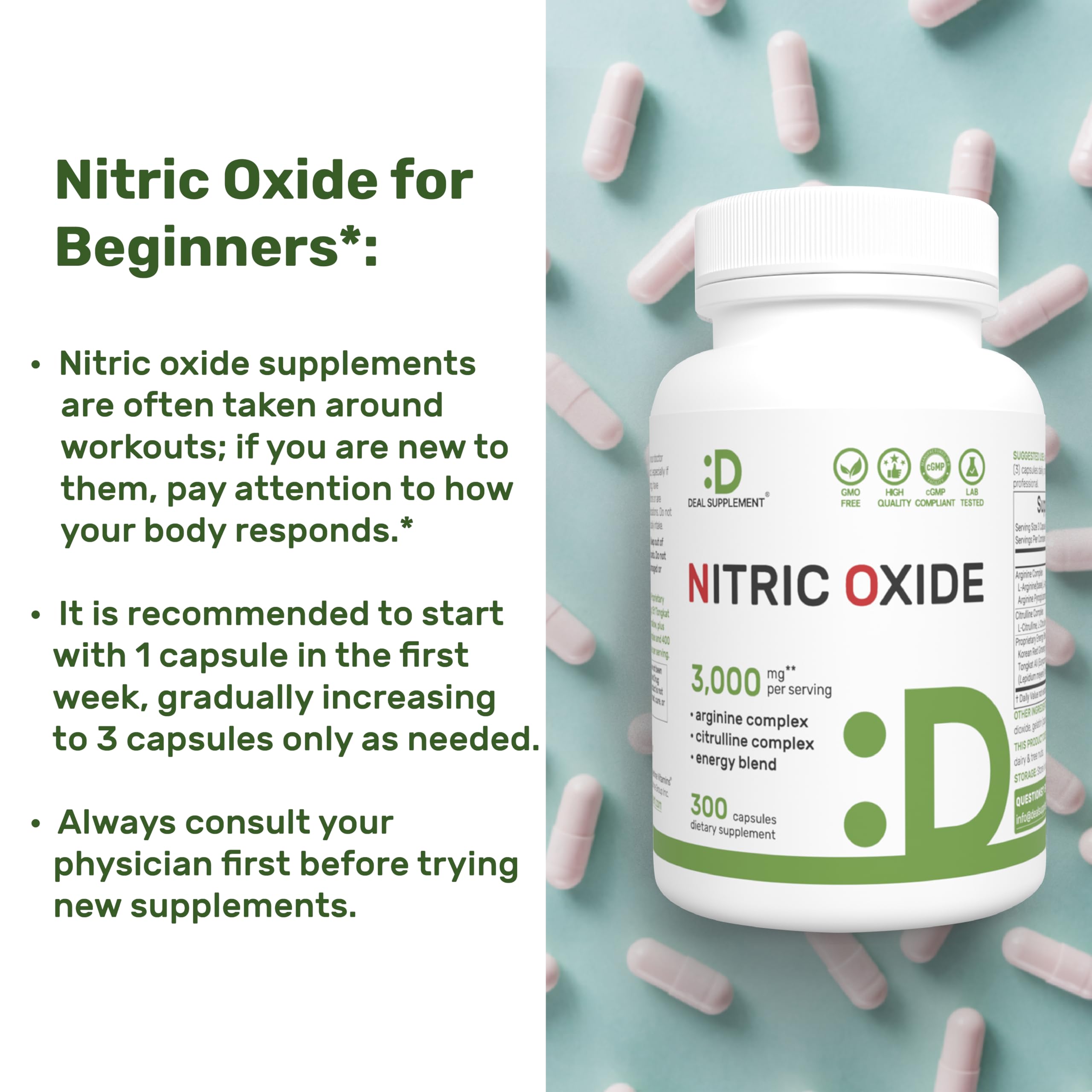 Nitric Oxide Supplement 3,000mg, 300 Capsules | 12-in-1 Complex for Men & Women – Arginine, Citrulline, Korean Red Ginseng, DEAL SUPPLEMENT buy supplements canada
