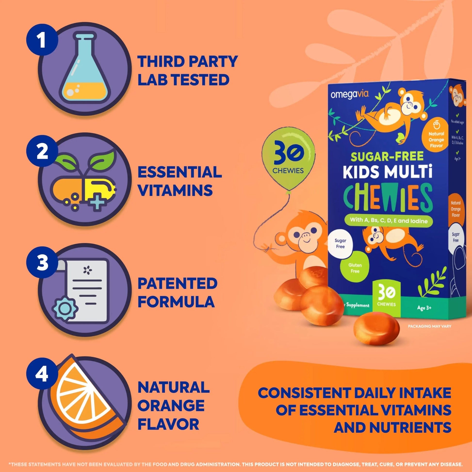 OmegaVia Sugar Free Kids Multivitamin Chewies - Daily Chewable Gummy Vitamins for Kids 3+ OmegaVia buy supplements canada