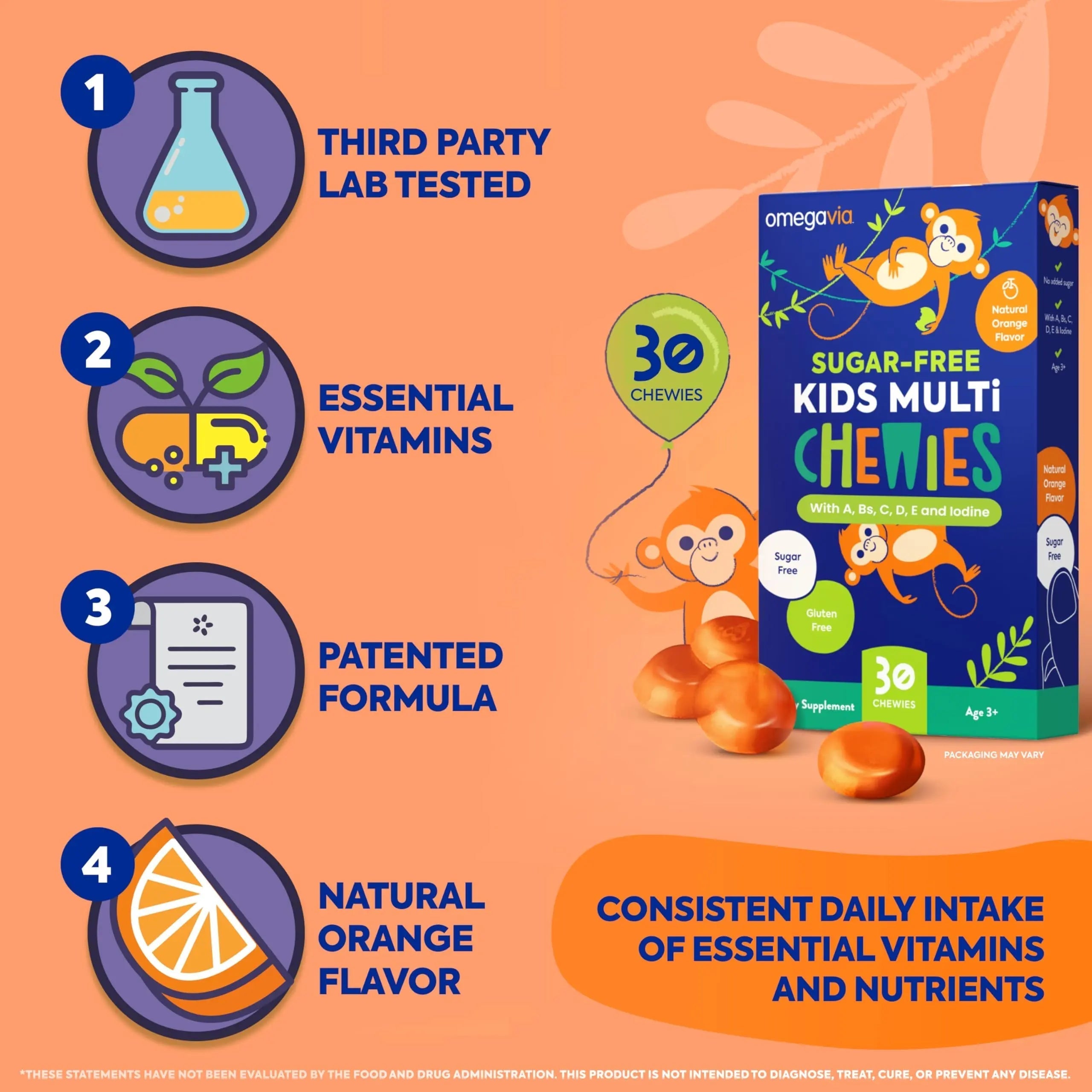 OmegaVia Sugar Free Kids Multivitamin Chewies - Daily Chewable Gummy Vitamins for Kids 3+ OmegaVia buy supplements canada