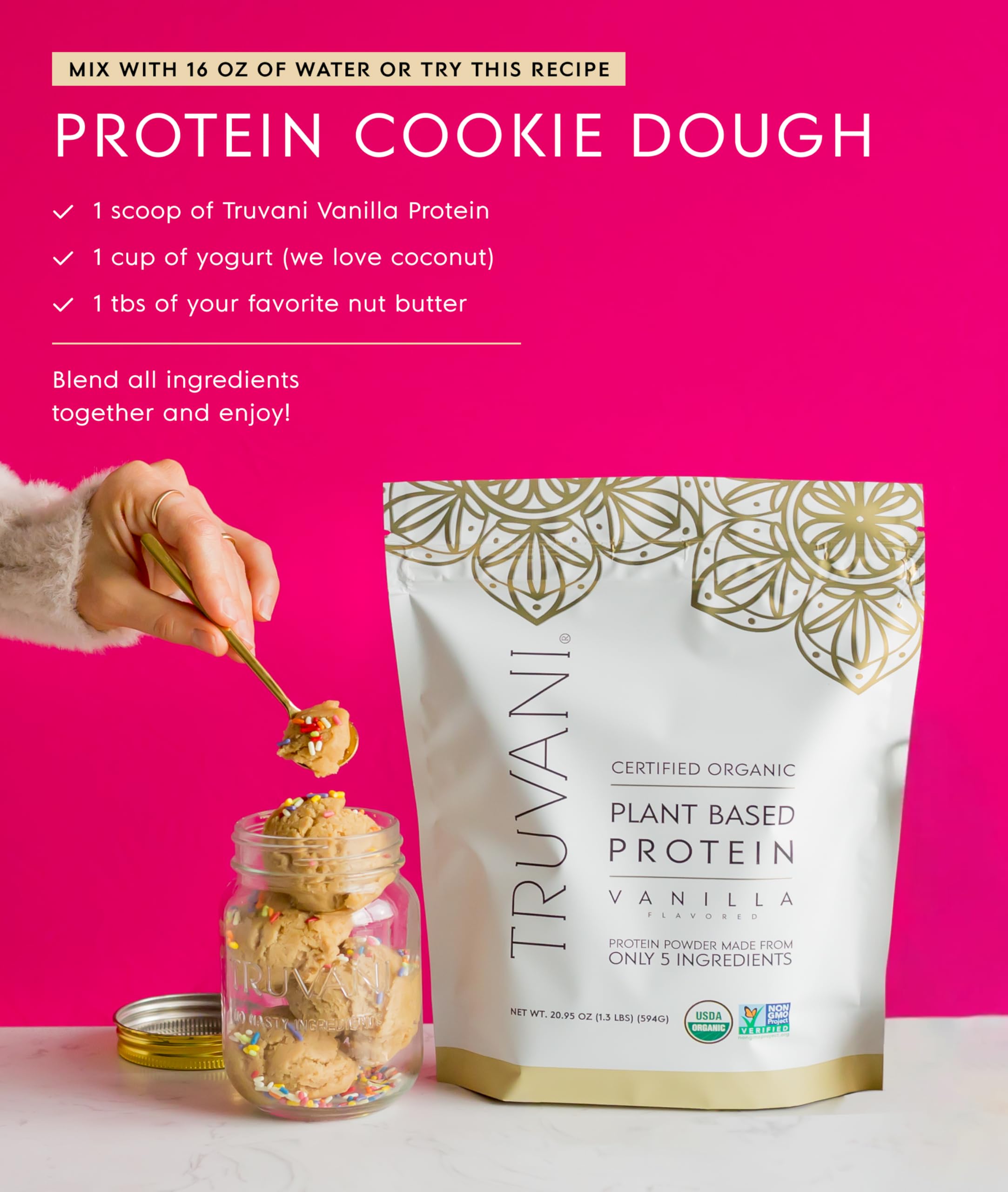 Truvani Organic Plant Based Protein Powder | Vanilla | 20g Pea Protein | 18 Servings | Vegan & Keto | Gluten & Dairy Free | Low Carb | No Added Sugar Truvani buy supplements canada