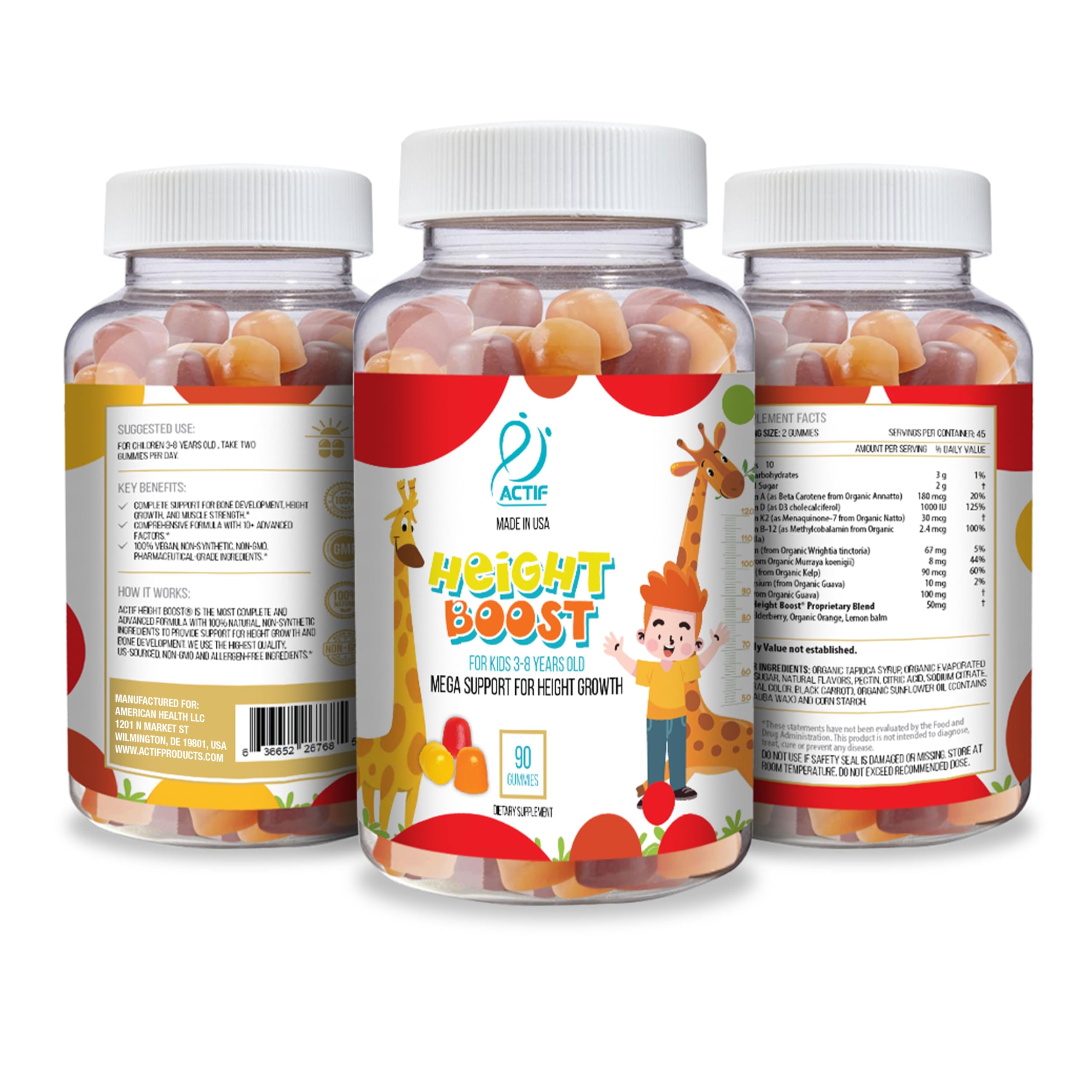 Actif Height Boost Mega Support for Kids 3-8 Years Old, Height Growth with 10+ Factors, 60 Gummies, Strawberry Flavor, Get Tall Fast Formula ACTIF buy supplements canada
