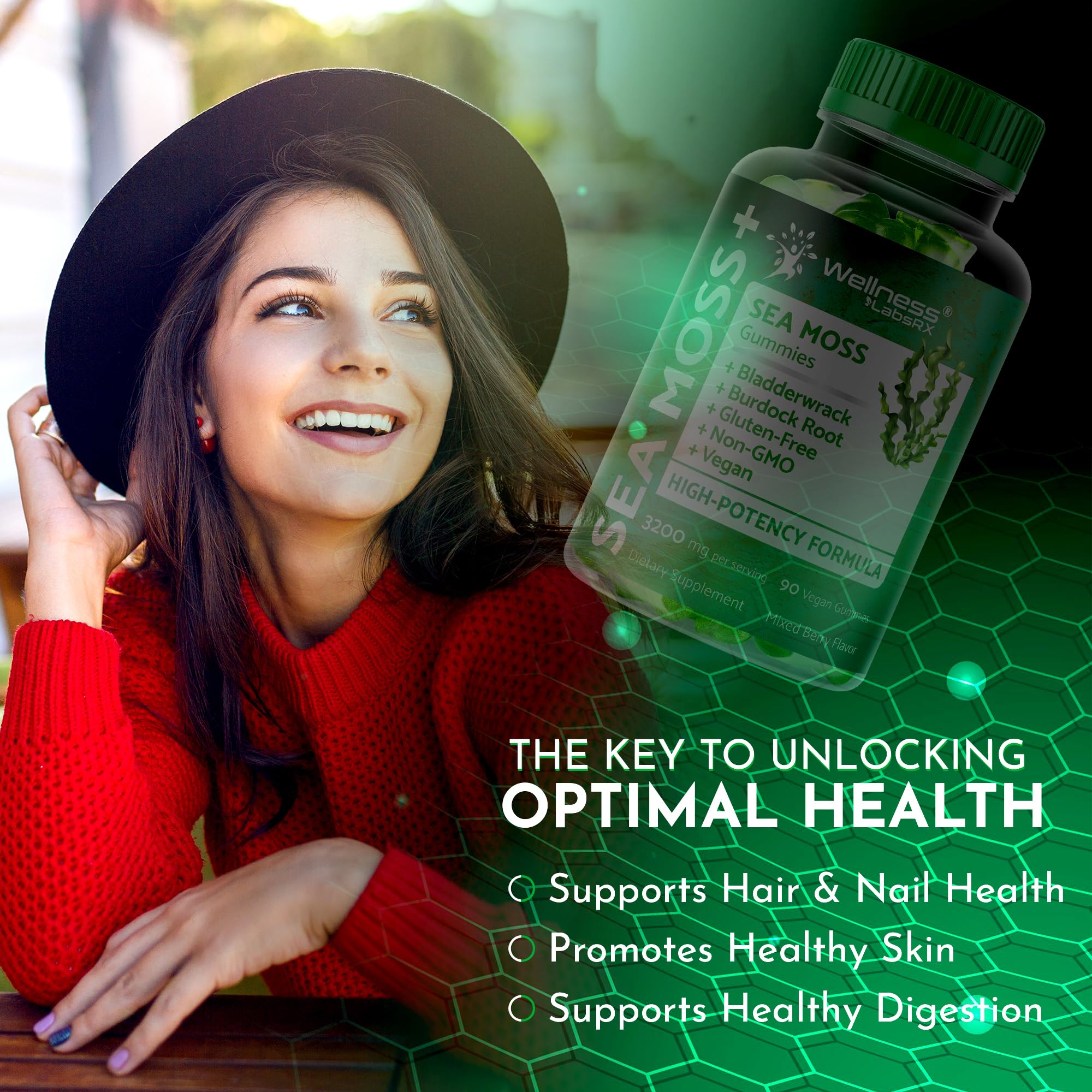 WELLNESS LABSRX Sea Moss Gummies, 3200mg Irish Sea Moss Mixed Berry Flavor with Maximum Potency Bladderwrack and Burdock Root - Supports Skin, Energy and Immunity - 90 Count WELLNESS LABSRX buy supplements canada