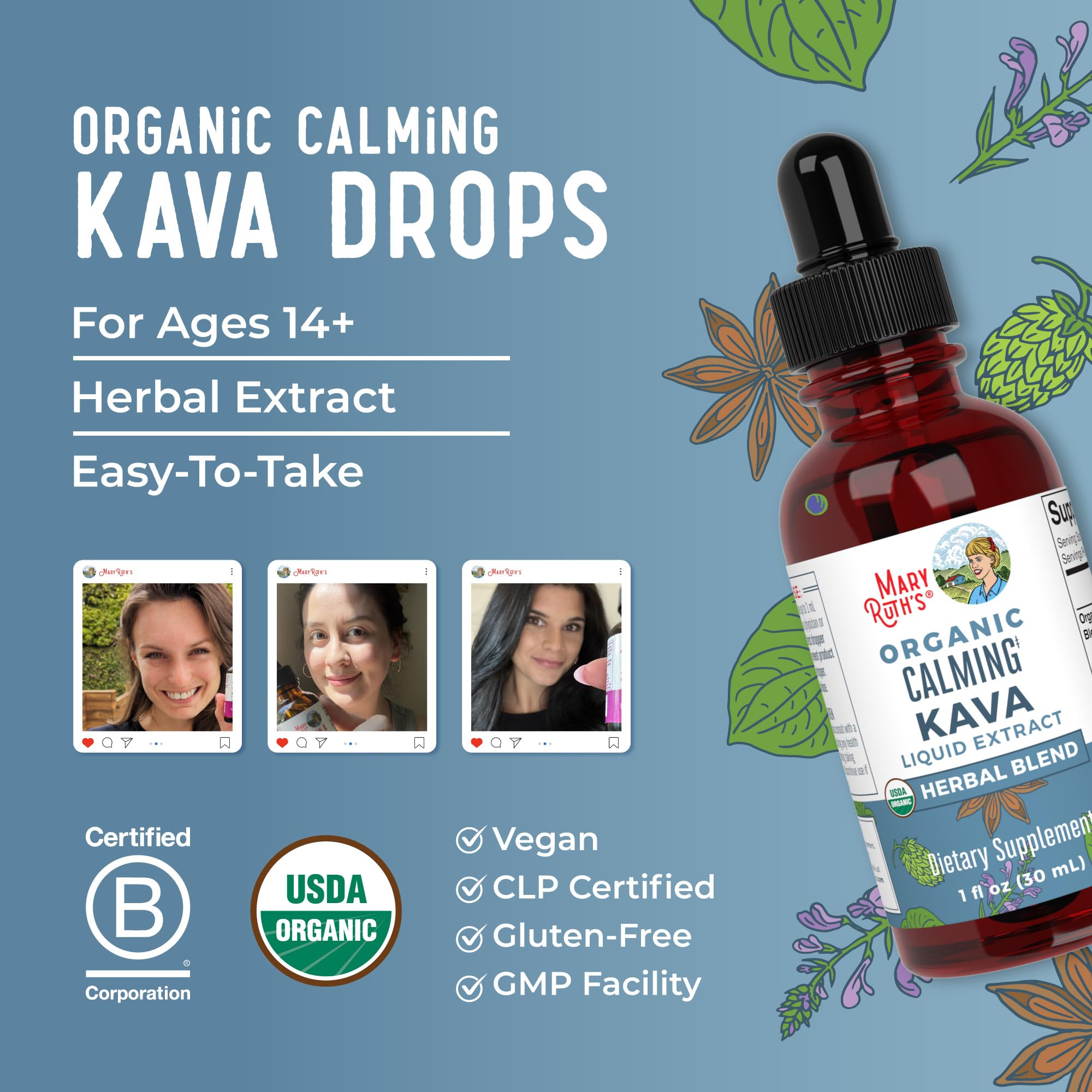 MaryRuth Organics, Herbal Supplement Drop, Calmness & Relaxation, Pack of 1, USDA Kava Root, Sugar/Gluten Free, Support Sleep, Calm & Stress Relief, Vegan, Non-GMO, 30 Servings MARYRUTH'S buy supplements canada