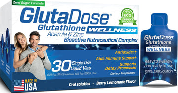 Liquid Glutathione Supplement, Lemon Berry Flavored Acerola Energy Booster w/Zinc, Daily Vitamins & Minerals, Zero Sugar Formulation, Everyday Auto-Immune Support for Adults, 0.34 fl oz, Pack of 30 GlutaDose buy supplements canada