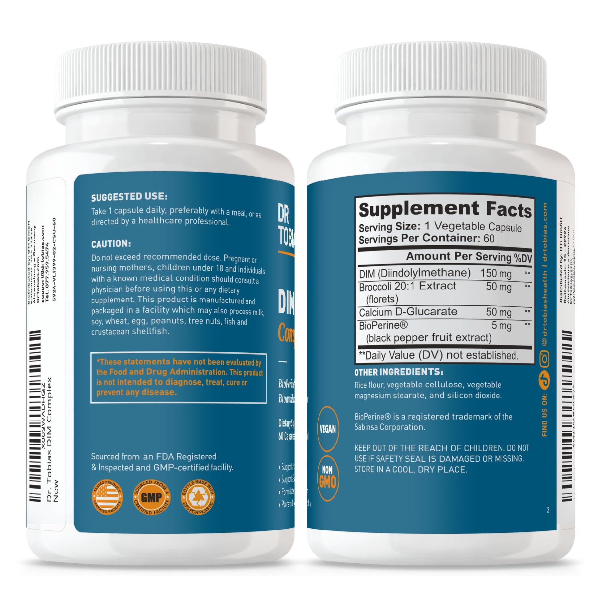 Dr. Tobias DIM Complex, Hormone Balance for Women & Men, DIM Supplement with BioPerine, Broccoli Extract & Calcium D-Glucarate Estrogen Detox Balance Complex, Non-GMO, Vegan, 60 Capsules Dr. Tobias buy supplements canada