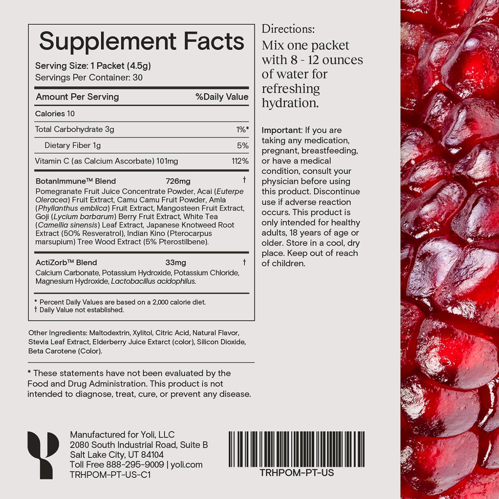 Yoli® Truth Antioxidant and Immune Support Supplement with Vitamin C, Botanicals, Superfruits, and Minerals - Pomegranate, 30 Packets Yoli buy supplements canada