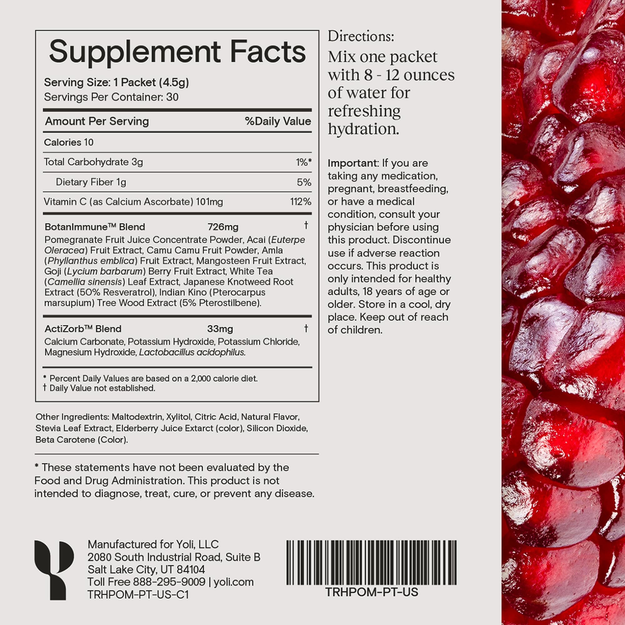 Yoli® Truth Antioxidant and Immune Support Supplement with Vitamin C, Botanicals, Superfruits, and Minerals - Pomegranate, 30 Packets Yoli buy supplements canada