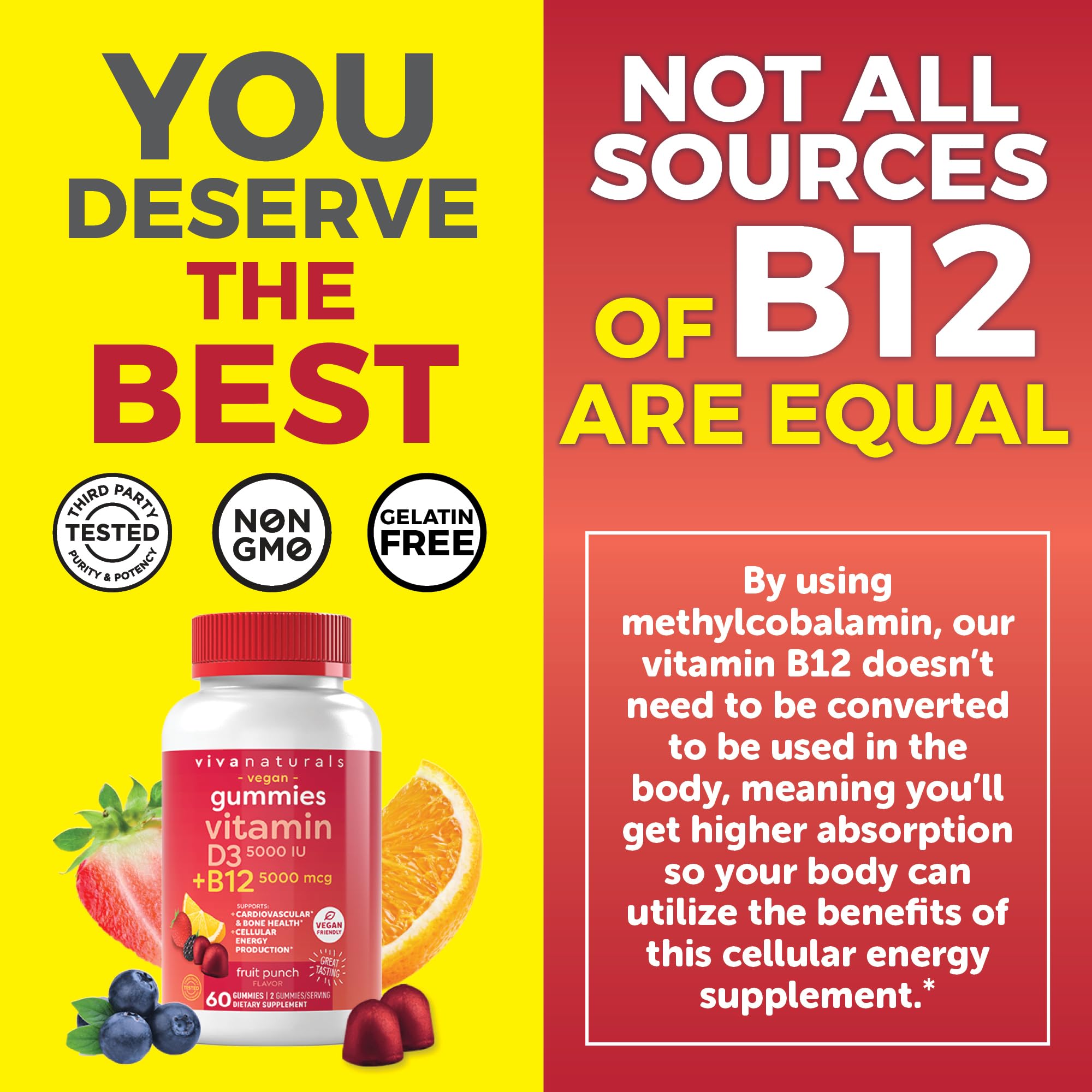 Viva Naturals Plant-Based B12 Gummies with Vitamin D3 - Chewable 5000mcg B12 Viva Naturals buy supplements canada