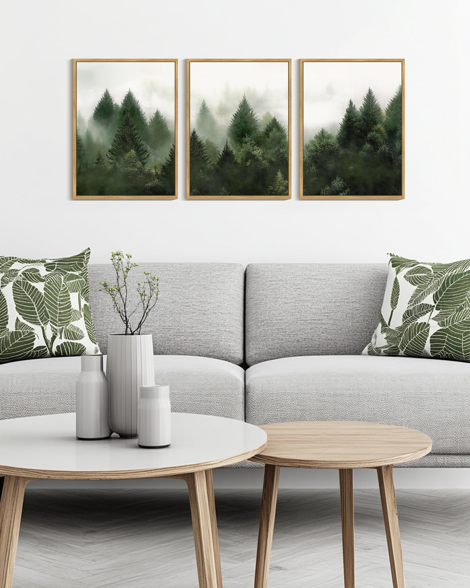 KUVIOKE Morden Green Fog Pine Tree Framed Canvas Wall Art Nature Nordic Forests Artwork Painting Bedroom Decor 12x16in (Natural Framed) KUVIOKE buy supplements canada