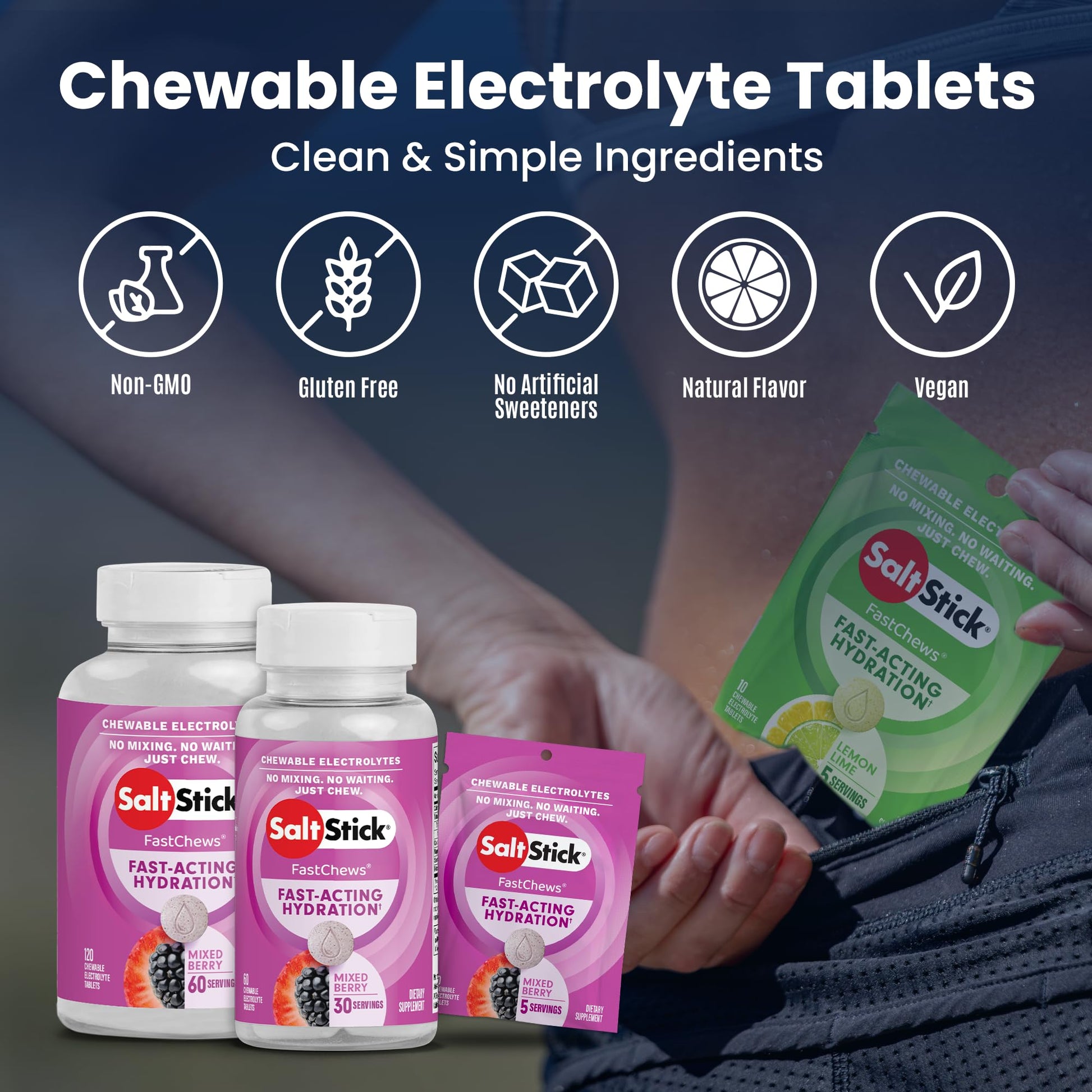 SaltStick Electrolyte FastChews - 60 Mixed Berry Chewable Tablets - Salt Tablets for Running and Hydration, Electrolyte Chews - 60 Count Bottle SaltStick buy supplements canada