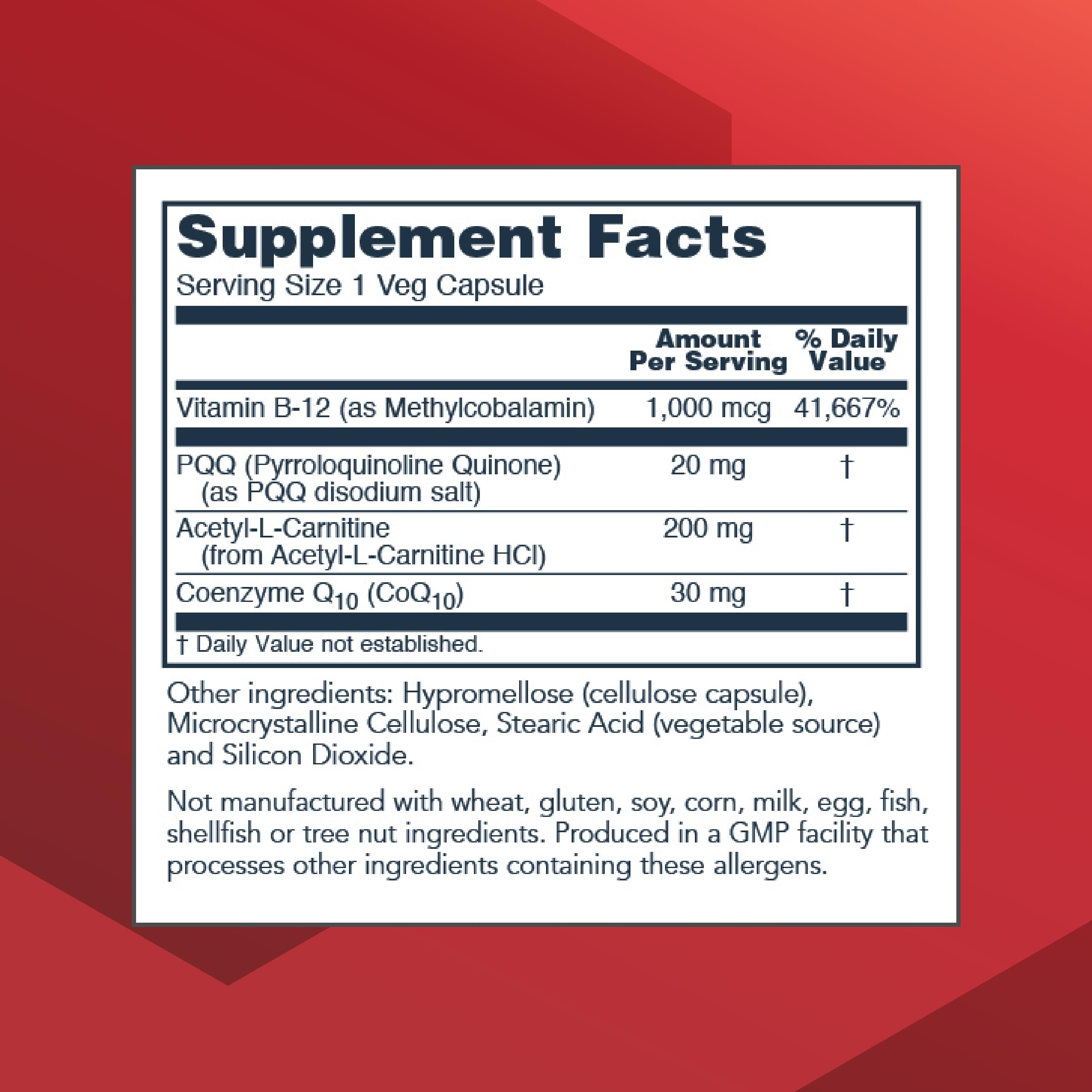 PROTOCOL FOR LIFE BALANCE PQQ Complex - Mitochondrial Health - with CoQ10 & L Carnitine - B Vitamin - Supplement for Energy - 30 Veg Caps PROTOCOL FOR LIFE BALANCE buy supplements canada