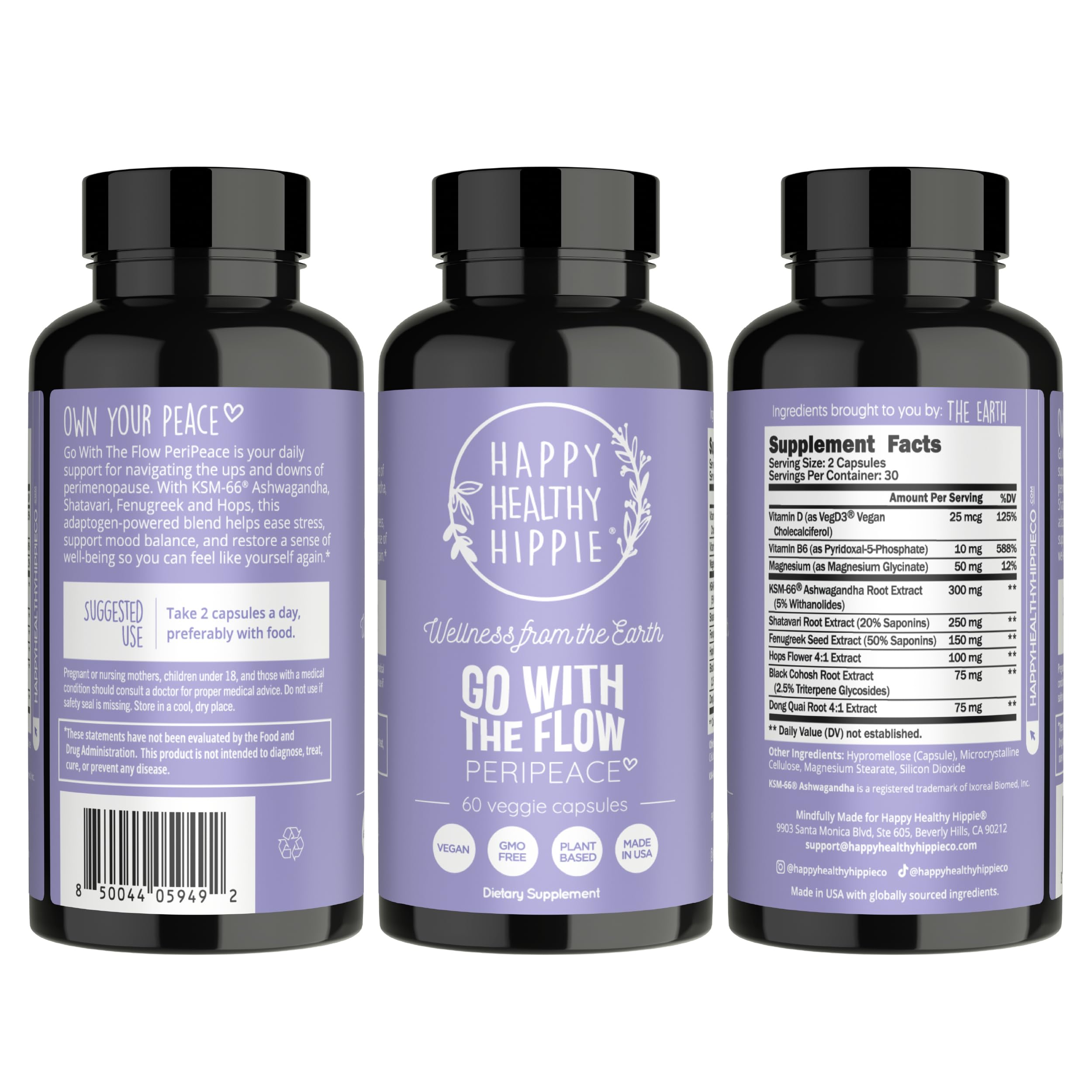Perimenopause Supplements for Women | Hot Flash, Night Sweat, Mood & Sleep Support | Vegan Hormone Balance Capsules with KSM-66 Ashwagandha, Shatavari & Black Cohosh | Estrogen-Free, 60ct Happy Healthy Hippie buy supplements canada
