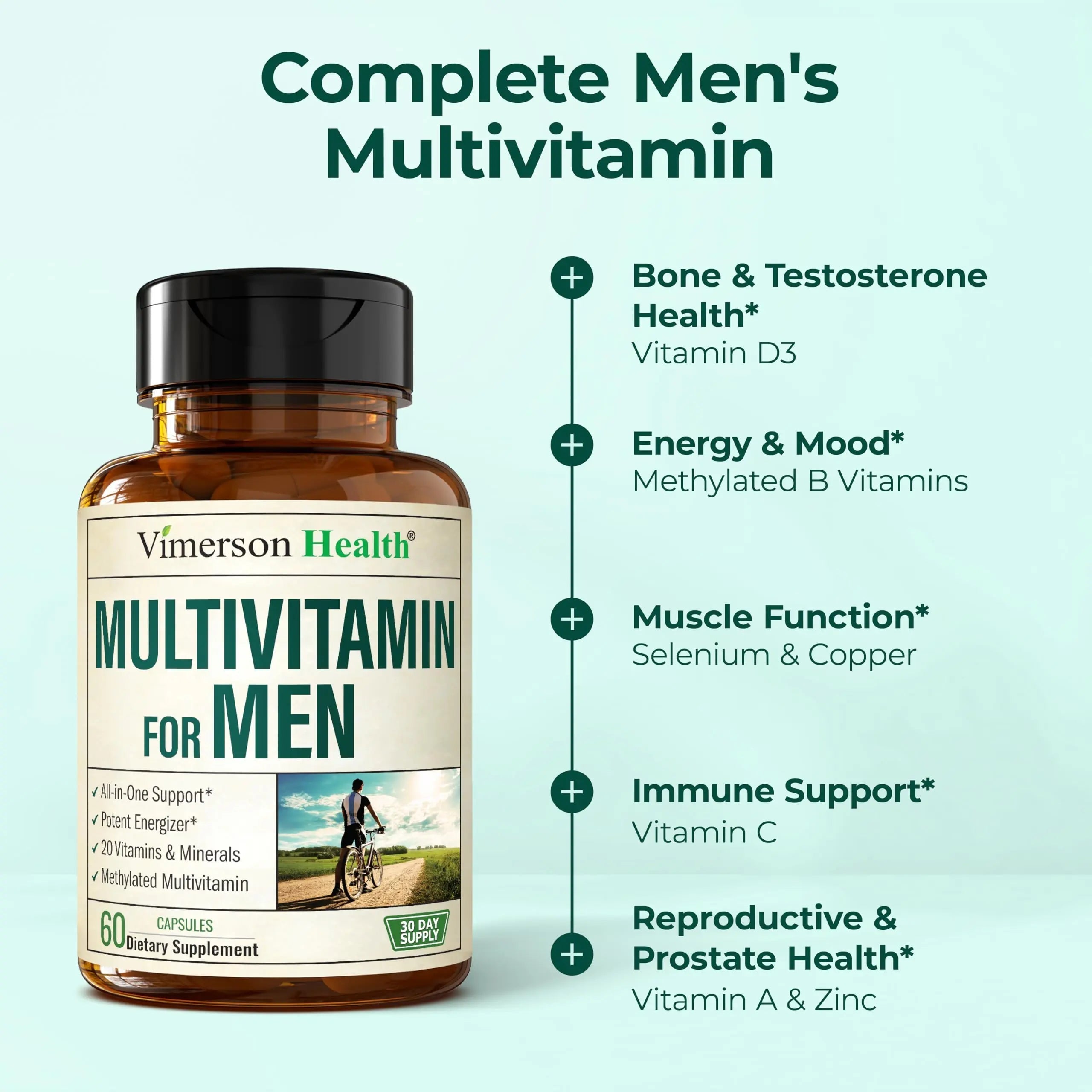 Methylated Multivitamin for Men with Bioavailable Vitamins, Chelated Minerals, Vitamin D, B12, C, A & Zinc for Energy, Focus and Immune Health Vimerson Health buy supplements canada