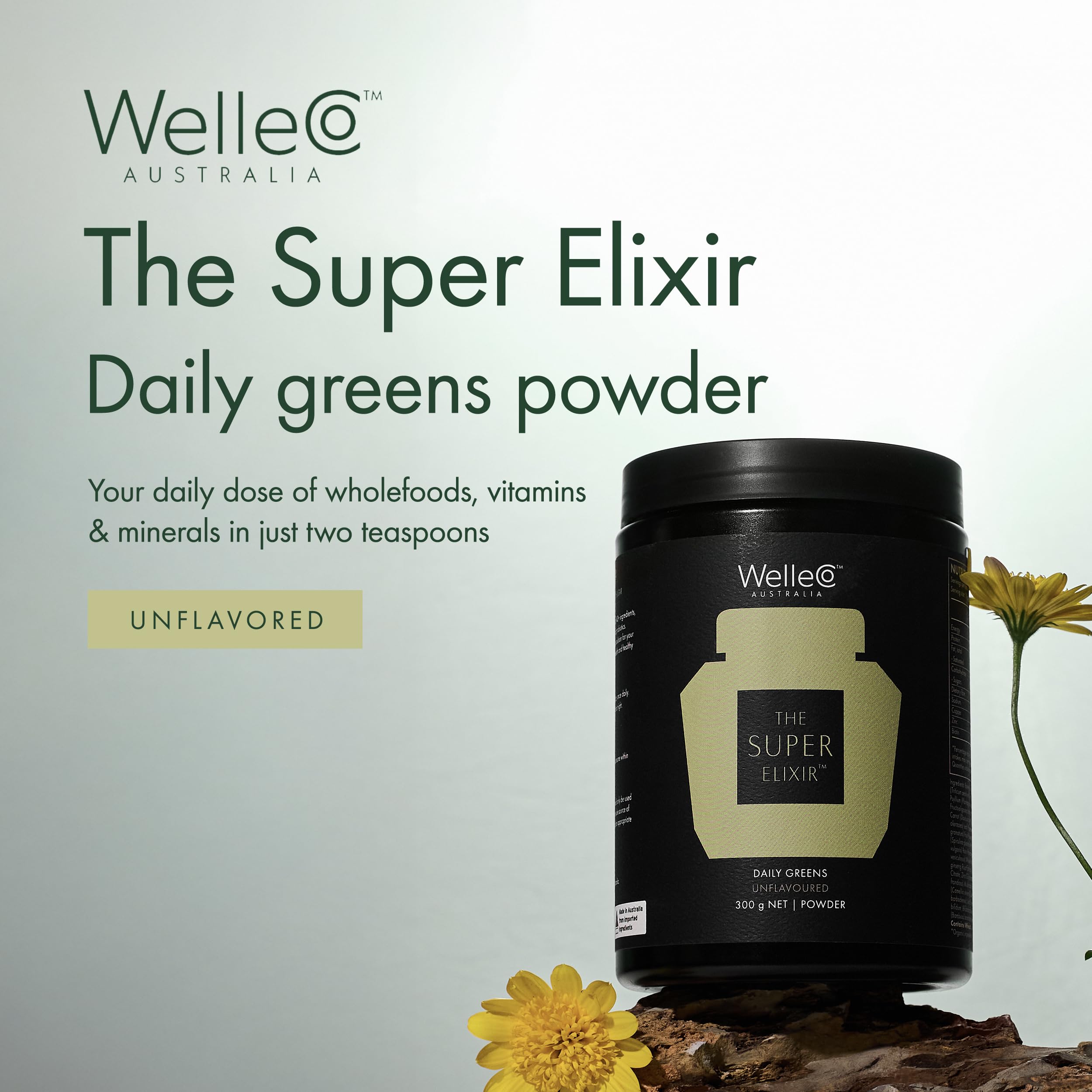 WelleCo The Super Elixir, Daily Greens Powder with Probiotics, Superfoods & Whole Foods, Unflavored Drink Mix for Gut Health, Immunity, Energy, Skin & Hair, 10.5oz Jar WelleCo buy supplements canada