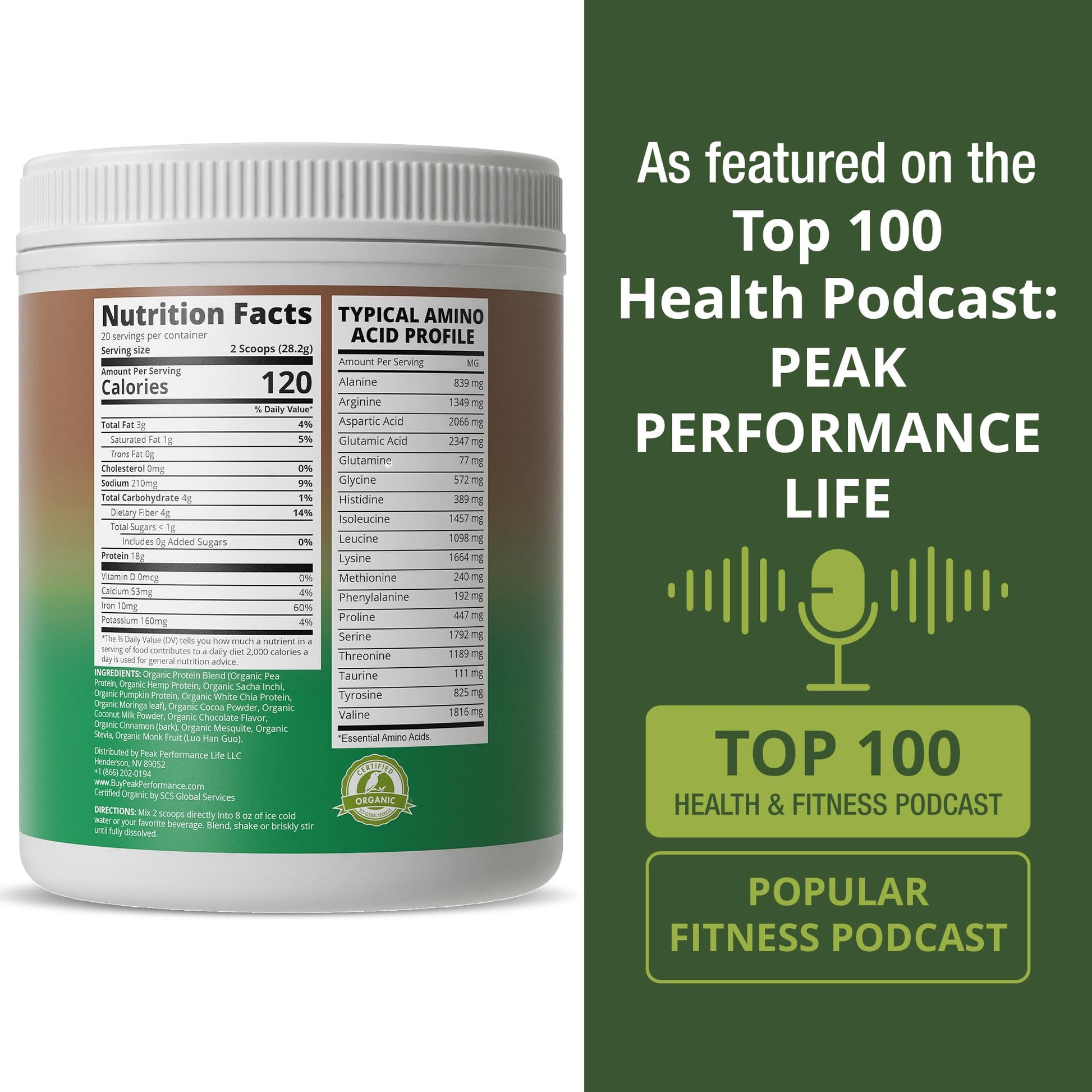 Peak Performance Organic Paleo Grain Free Plant Based Raw Vegan Protein Powder. Amazing Amino Acid Profile and Less Than 1g of Sugar. with Hemp and Pea Protein Chocolate Flavored Peak Performance buy supplements canada