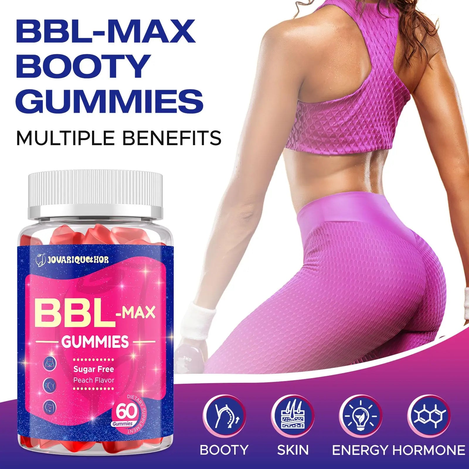 Jovariquethor Booty Gummies for Women - BBL Gummies with Multivitamins and Herbal Extracts - Peach Flavor - 60 Count Jovariquethor buy supplements canada