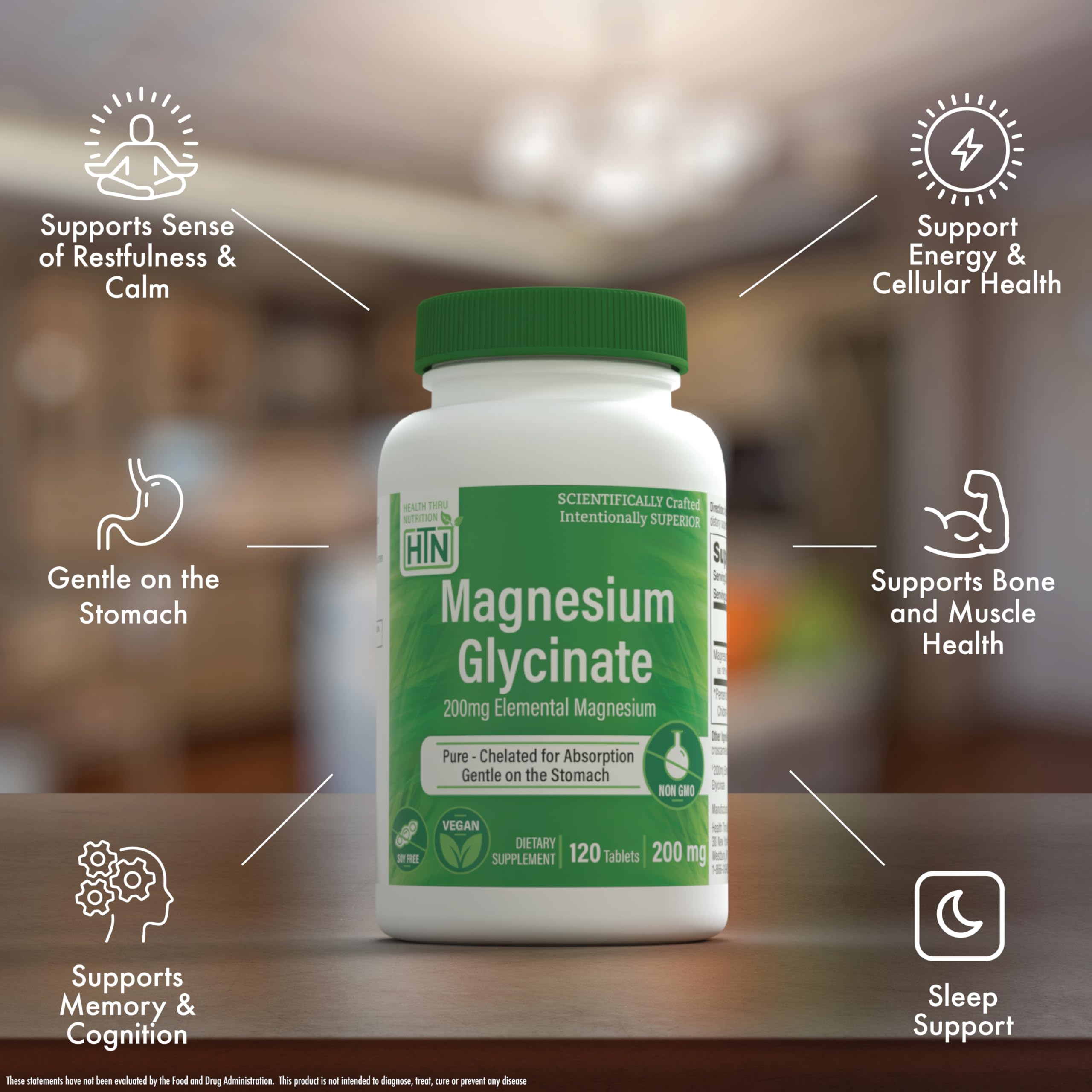 Magnesium Glycinate - Muscle, Nerves, Relaxation & Sleep Supplement | 200mg Elemental Magnesium Fully Reacted Chelated | Gentle on the Stomach | Non-GMO 120 Tablets | by Health Thru Nutrition Health Thru Nutrition buy supplements canada