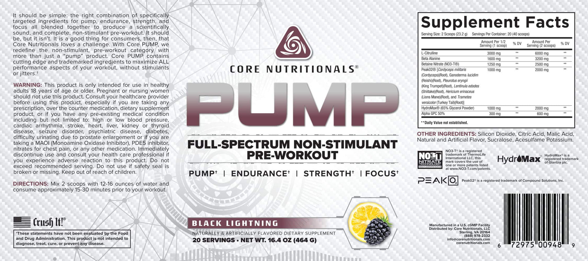 Core Nutritionals Pump Full-Spectrum Non-Stimulant Pre-Workout, with N03T Nitrate Core Nutritionals buy supplements canada