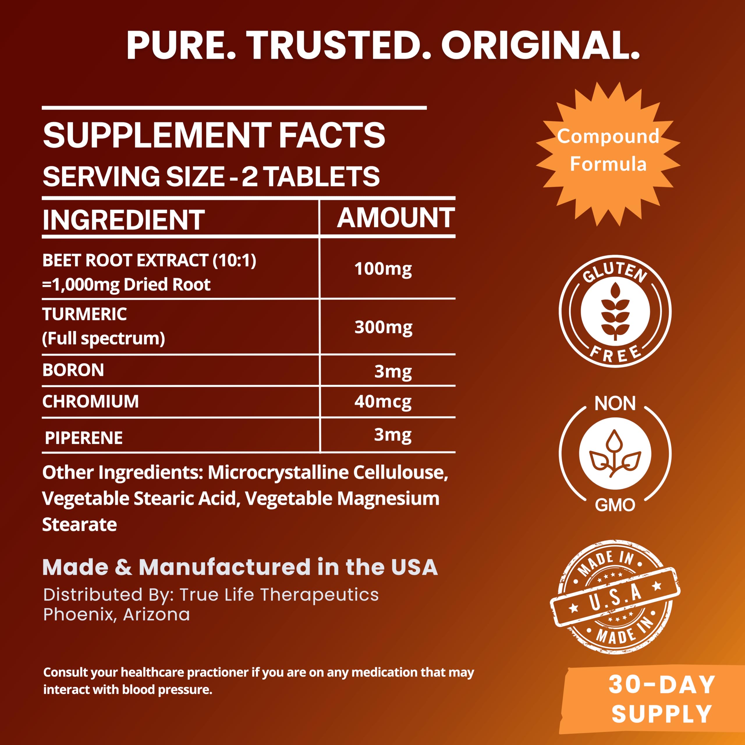 Body Support Tablets – Beet Root Extract, Turmeric Boron & Chromium – Supports Inflammation, Circulation, Hormonal Balance & Metabolic Function – 60ct - 30 Servings True Life Therapeutics buy supplements canada