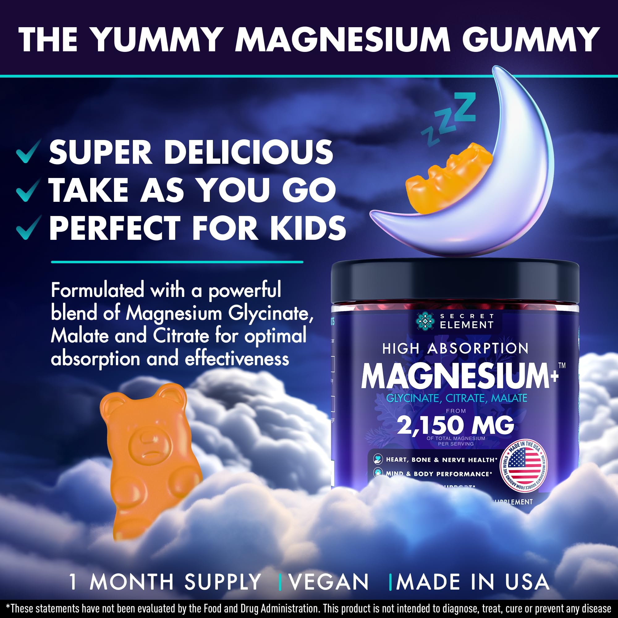 Secret Element Magnesium Glycinate 2150MG Gummies for Women and Men, High Absorption Magnesium Glycinate, Citrate, Malate Gummies for Adults & Kids, Sleep Support Secret Element buy supplements canada