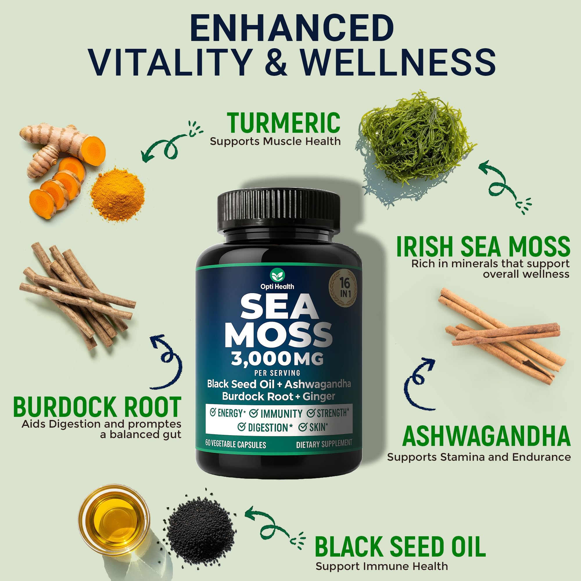 Sea Moss Black Seed Oil Ashwagandha Ginger - Advanced Irish Sea Moss Capsules All in One Supplement with Seamoss Black Seed Oil Ashwagandha Burdock Root Bladderwrack - Pills for Energy, Immune, Gut Opti Health buy supplements canada