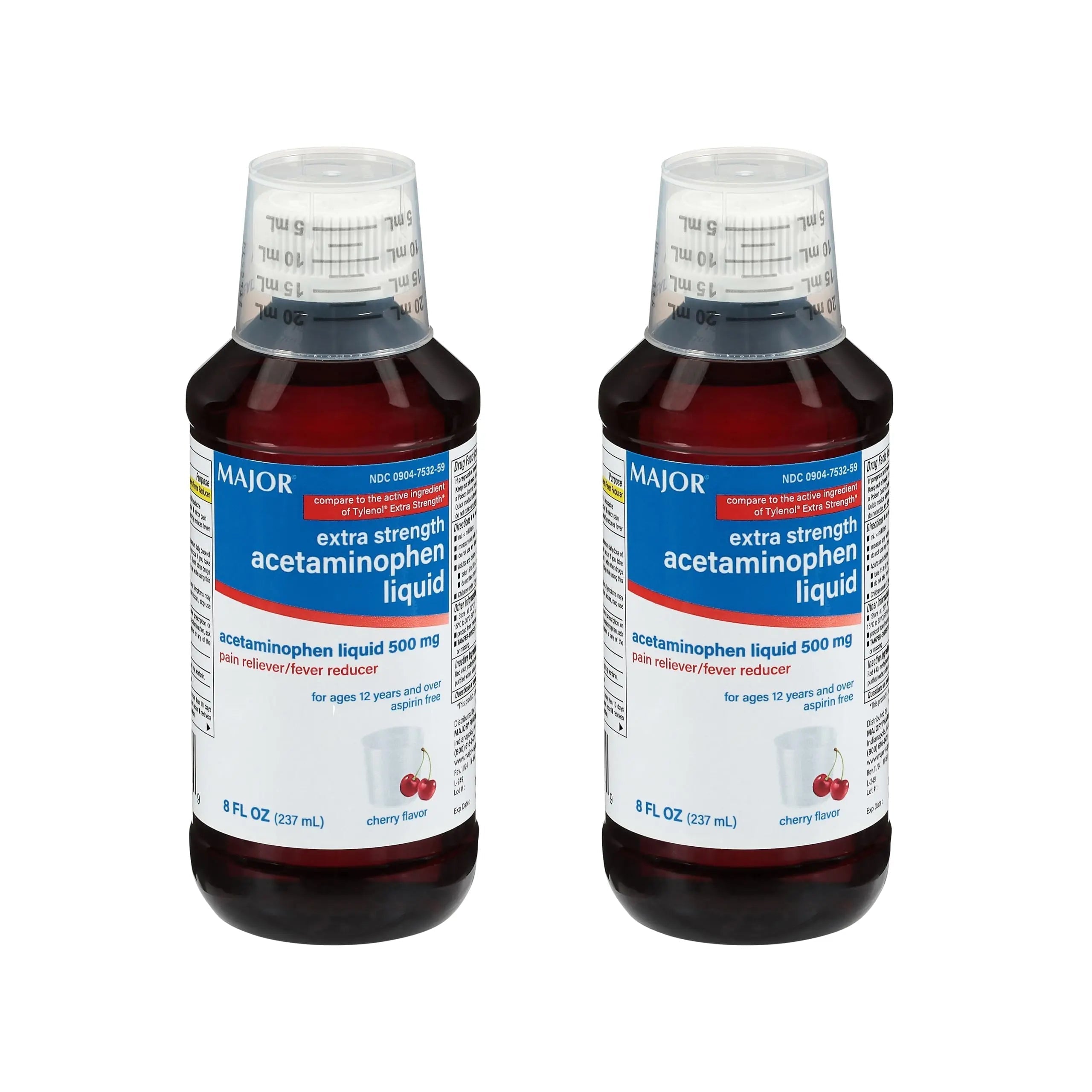 MAJOR Adult Extra Strength Liquid Acetaminophen 500mg - Helps Relieve Pain and Reduce Fevers - Aspirin Free - Cherry Flavor - 8 Fl Oz (2 Pack) MAJOR buy supplements canada