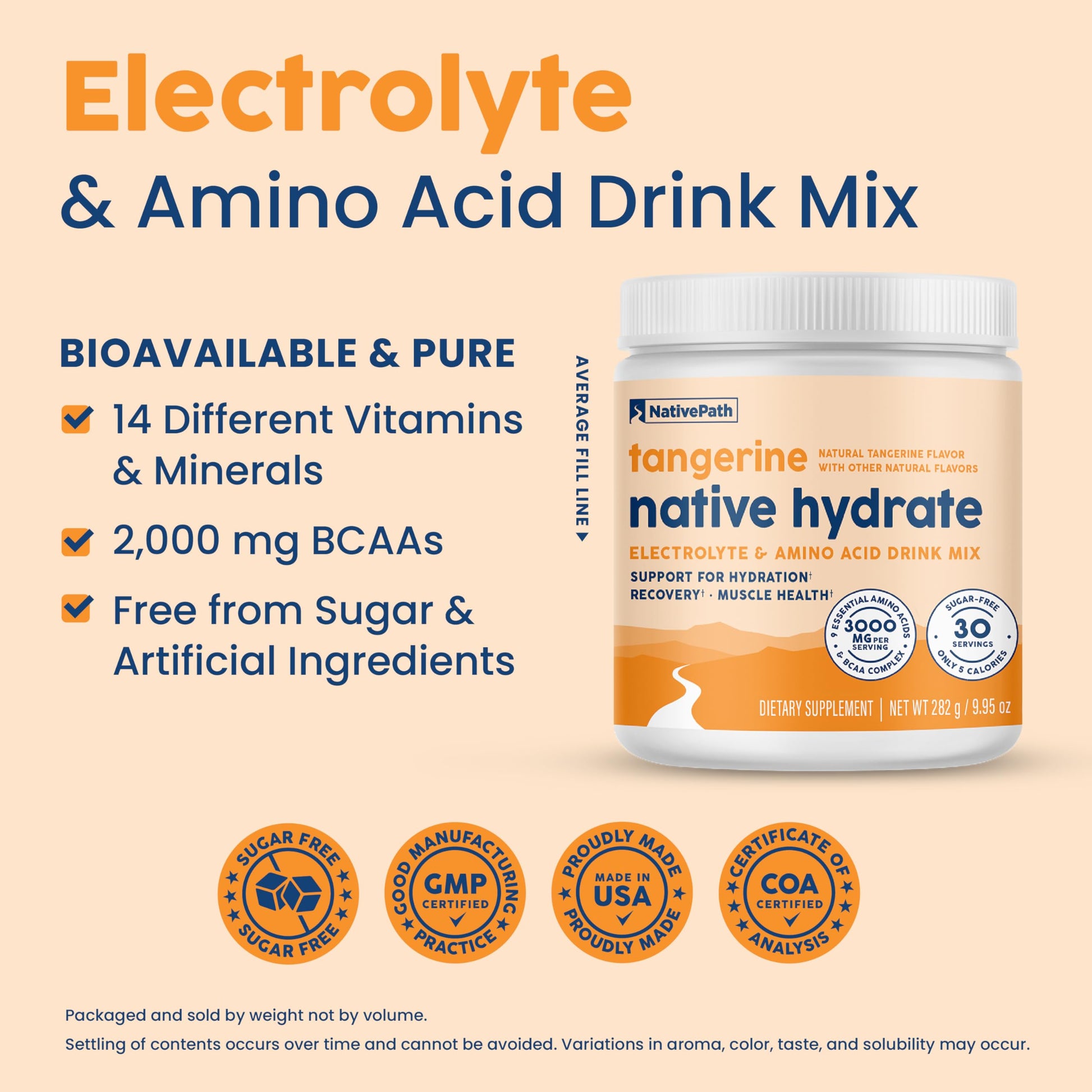 NativePath Hydrate, Zero Sugar, Electrolytes Powder with BCAAs, Tangerine Hydration, Keto & Paleo Friendly, 30 Servings NativePath buy supplements canada