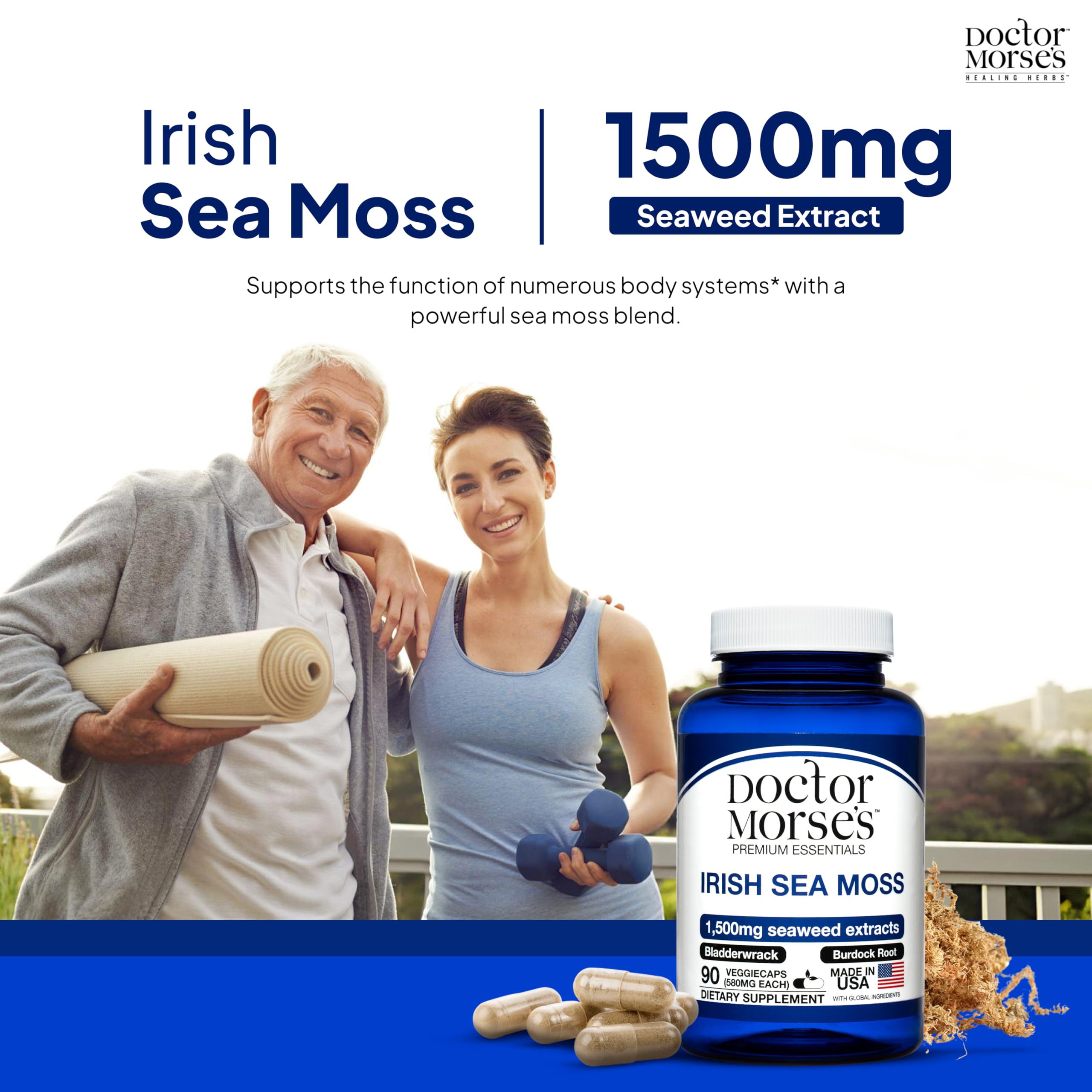 Irish Sea Moss Advanced Supplement Capsules 1500mg, Ultra Potent Seamoss Advanced with Bladderwrack & Burdock Root, Made in FDA-Registered, NSF-Certified Facility, Overall Health Support, 90 Capsules Doctor Morse's buy supplements canada