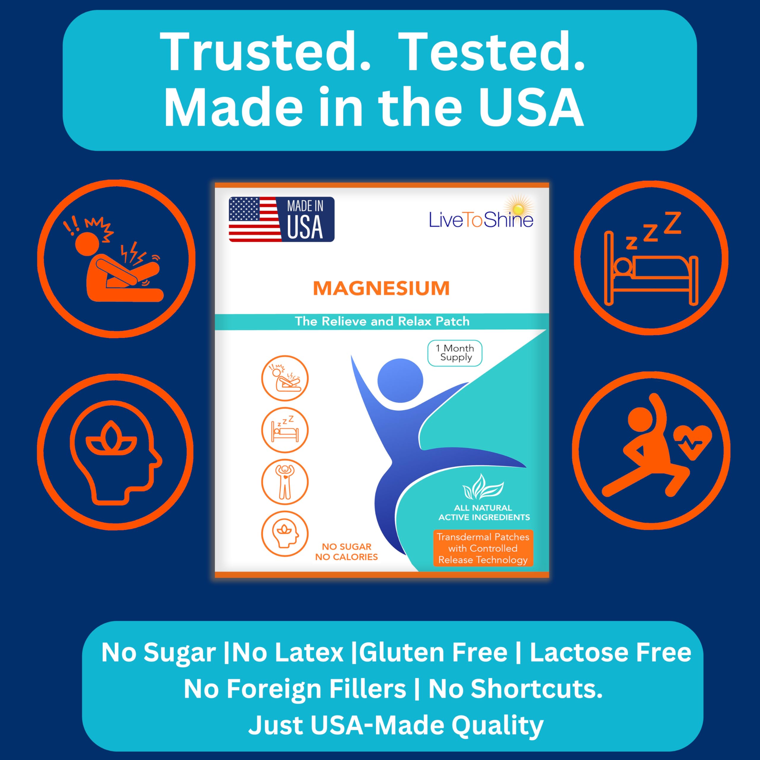 Magnesium Patches for Men and Women - Sleep Support & Relaxation, Muscle Recovery, Nerve Function - USA Made - 30 Premium Fast-Acting, Slow-Release Patches - Live To Shine Live To Shine buy supplements canada