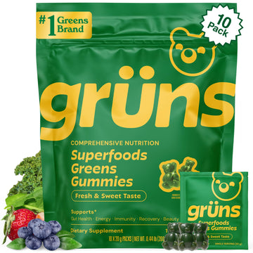 Gruns Adults Super Greens Gummies, Multivitamin Superfood Gummy Bears, Spirulina, Chlorella, Prebiotics & Fiber Gummies for Digestive Health Grüns buy supplements canada