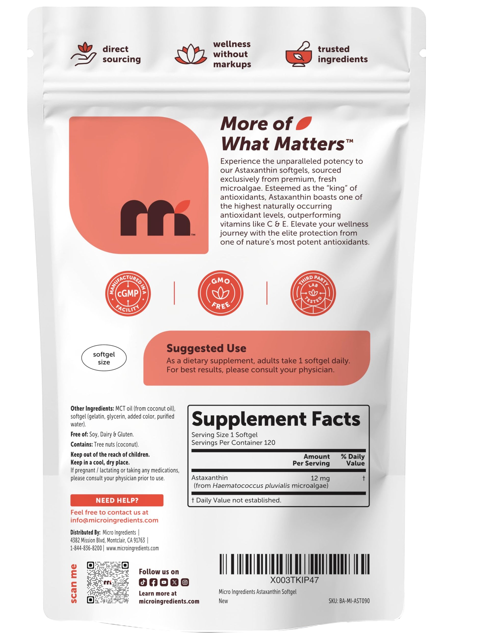 Micro Ingredients Astaxanthin 12mg with MCT Oil, 120 Softgels, 4 Month Supply | Premium Astaxanthin Antioxidant Supplements* | Fresh Microalgae Source Micro Ingredients buy supplements canada