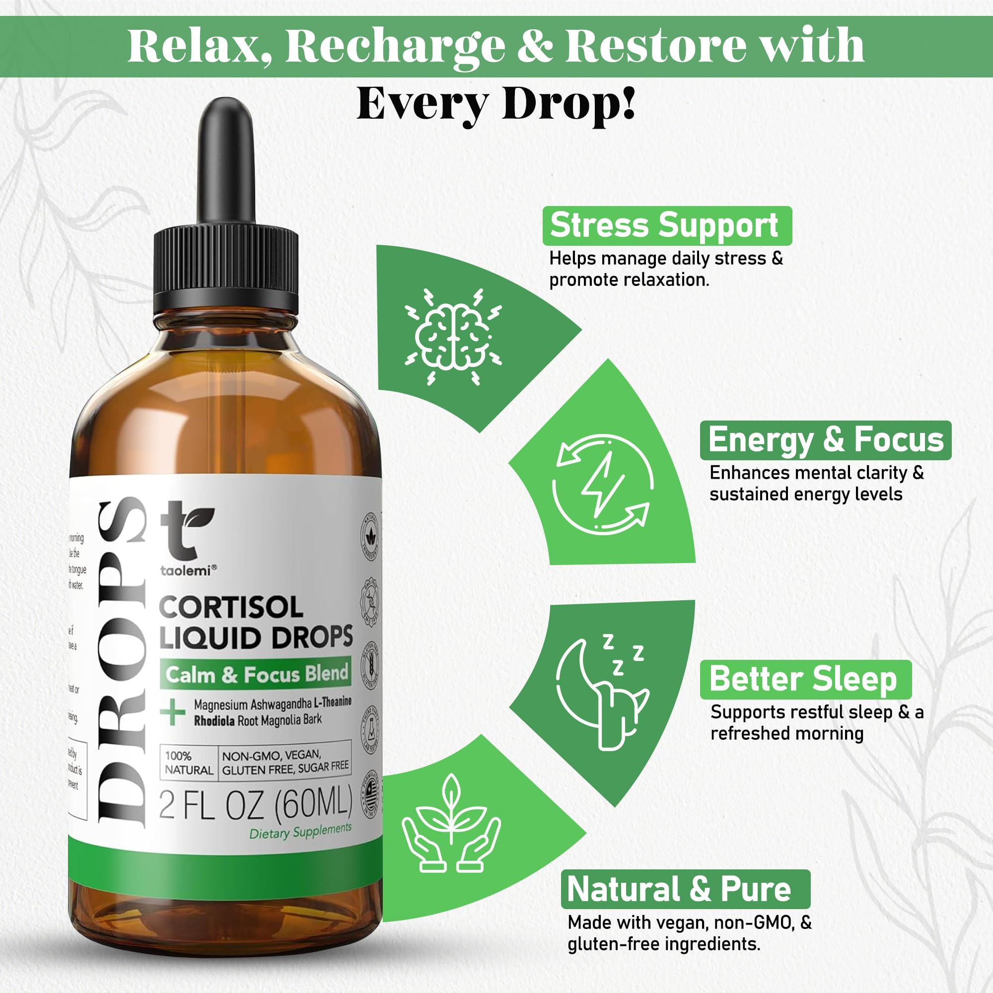Cortisol Manager Drops with Magnesium & Ashwagandha - Advanced Liquid Blend for Relaxation, Supports Restful Sleep, Fast-Absorbing Liquid, Non-GMO, 2 Fl Oz taolemi buy supplements canada