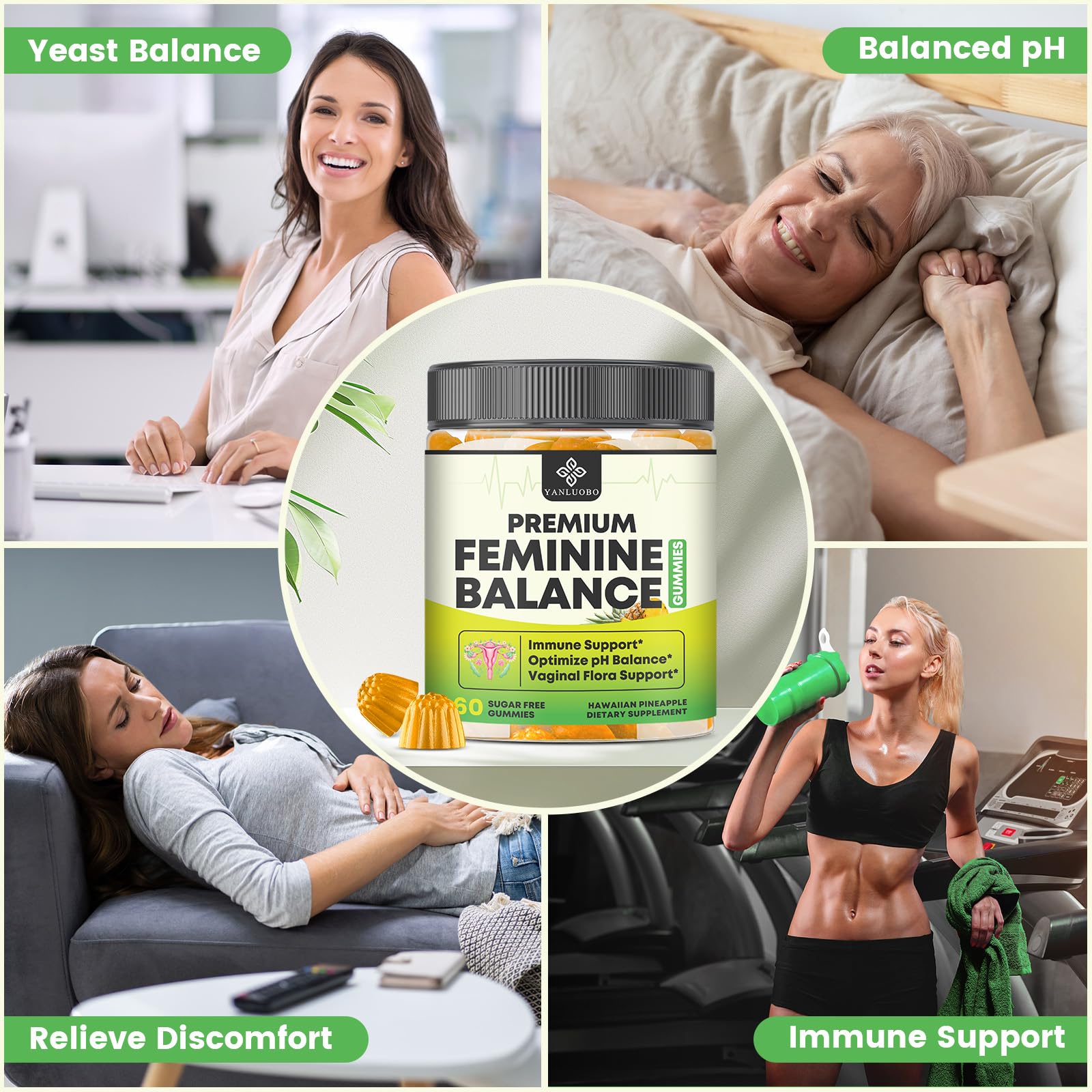 YANLUOBO Feminine Balance Probiotic Gummies - Women's Vaginal Health Support | PH Balance & Odor, Flora, Immune Support | Probiotics for Women, Vegan Pineapple Flavor, 60 Count YANLUOBO buy supplements canada