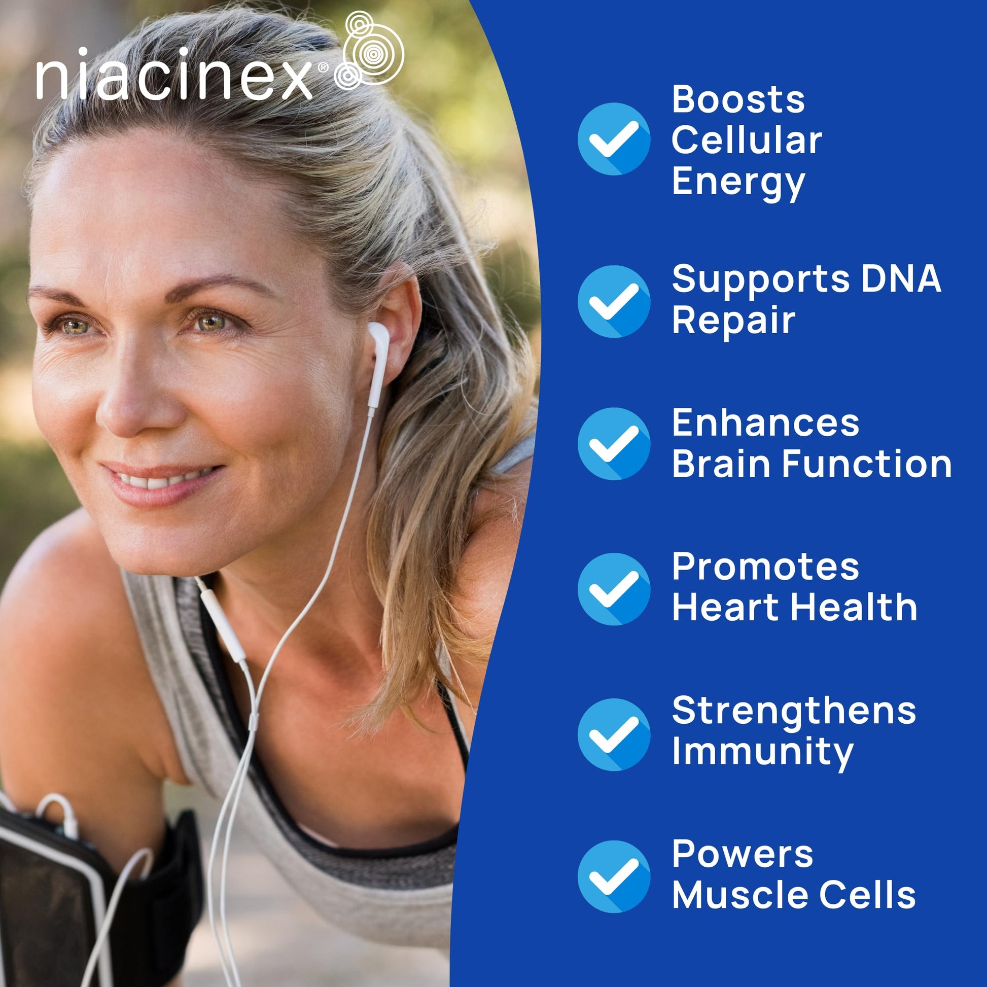 Niacinex NAD+ Supplement - 600mg Pure Nicotinamide Riboside (NR) - Healthy Aging, Mental Clarity & Energy Booster - Cell Regeneration Supplements for Women and Men - 60 NAD Plus Capsules - Made in USA Niacinex buy supplements canada