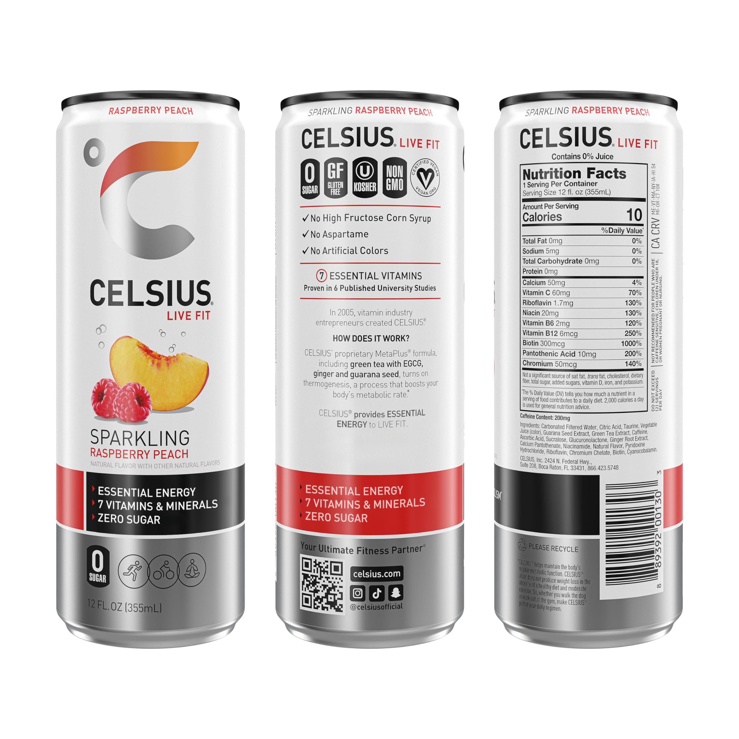 CELSIUS Sparkling Raspberry Peach, Functional Essential Energy Drink 12 Fl Oz (Pack of 12) CELSIUS buy supplements canada