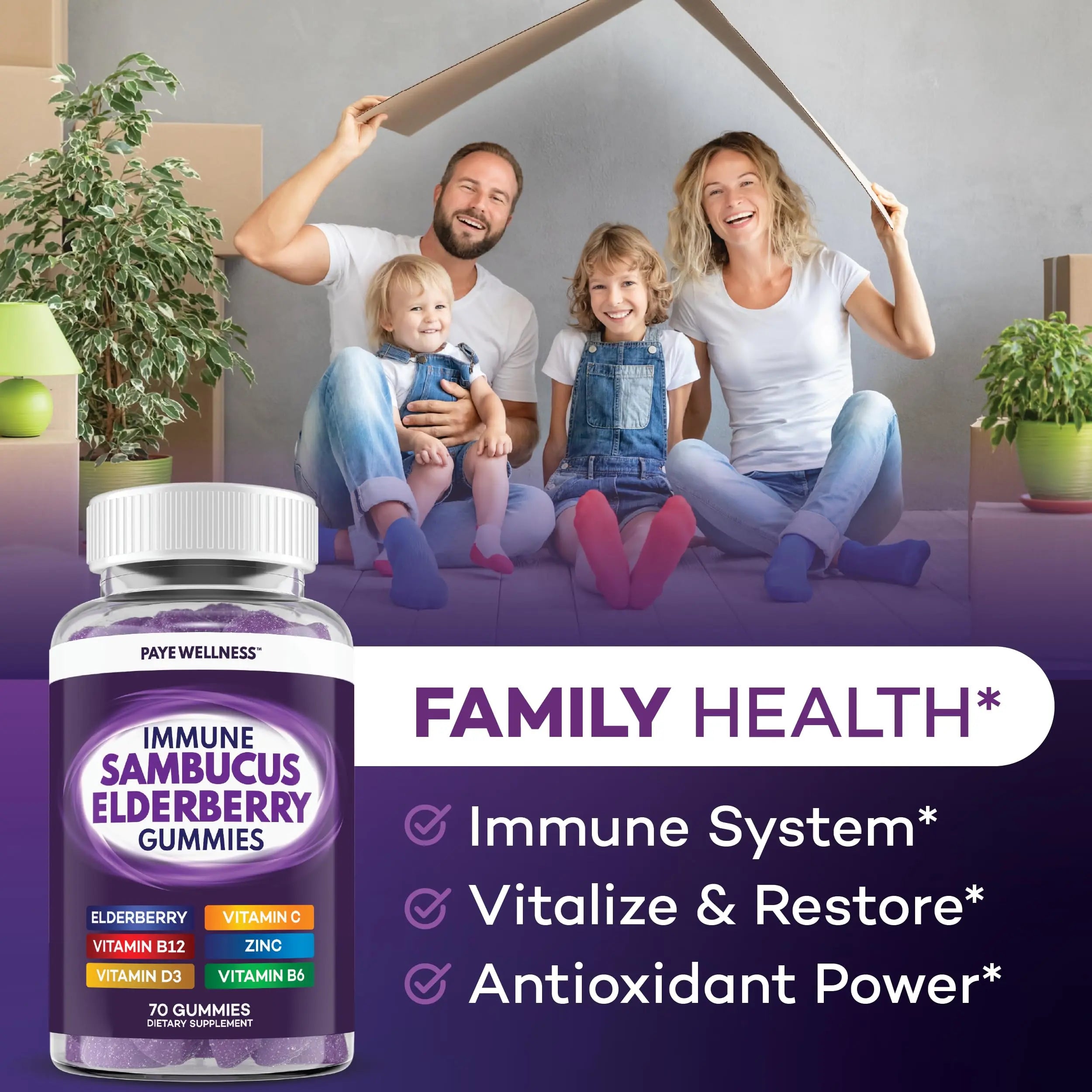 Elderberry Gummies Immune Support, Daily Support for Kids and Adults*, with Sambucus Elderberry, Zinc, Vitamin C, D3, B6, B12, Plus PAYÉ buy supplements canada
