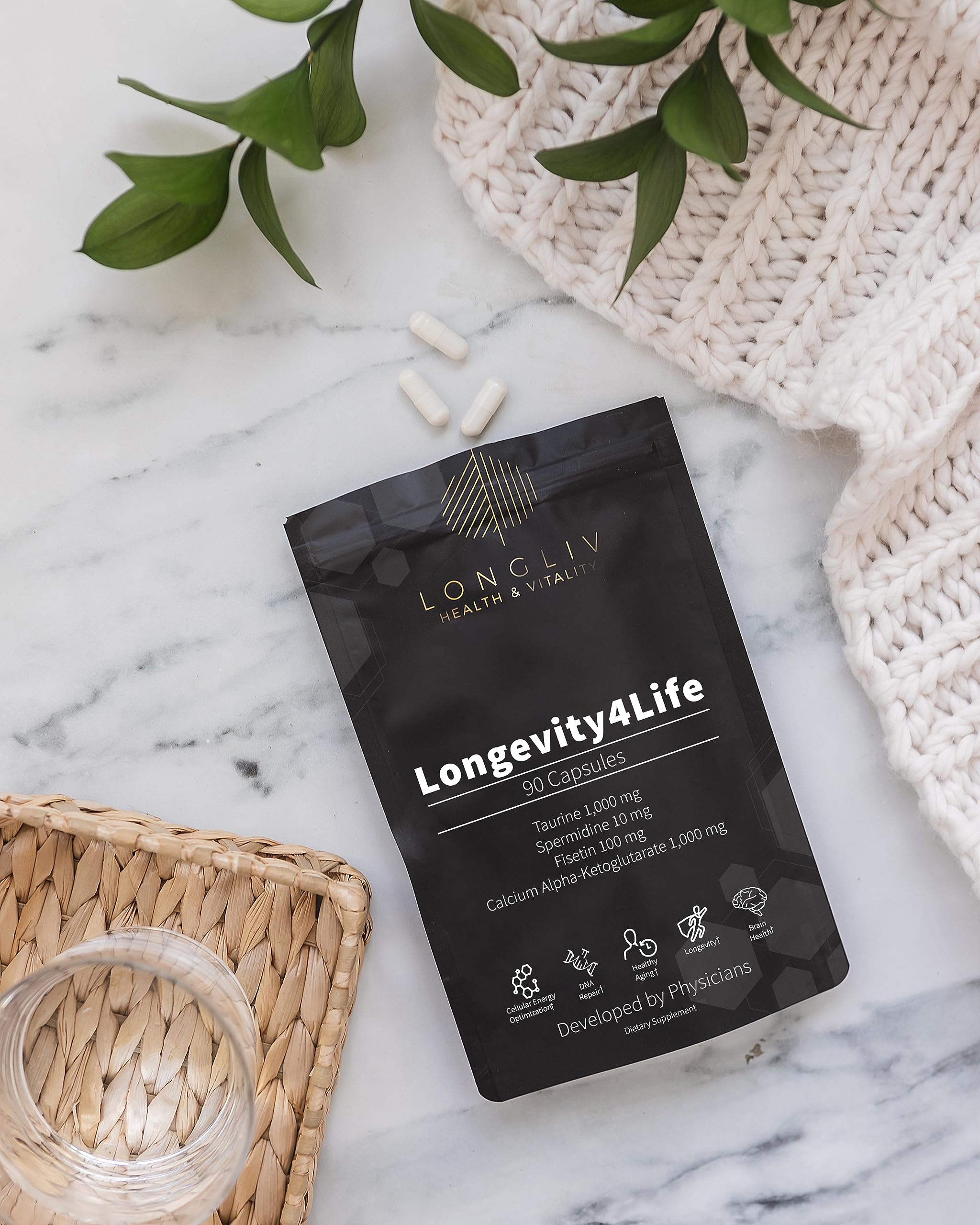 Longevity4Life - Ultimate Cellular Health Supplement - Fisetin, Taurine, Calcium Alpha-Ketoglutarate, and Spermidine Capsules for Longevity and Vitality - Made in USA - Physician Formulated LongLiv Health and Vitality buy supplements canada