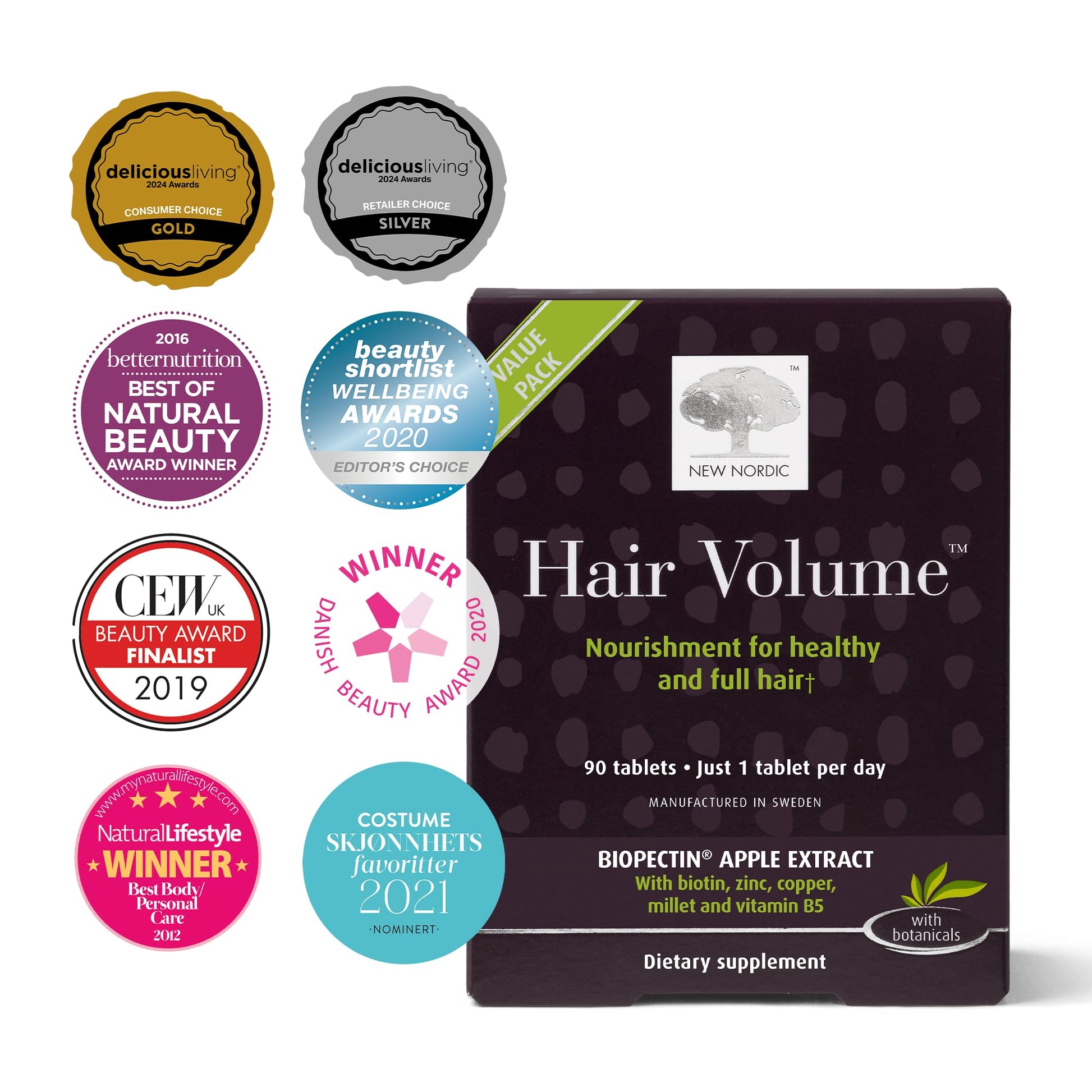 NEW NORDIC Hair Volume Tablets, 3000 mcg Biotin & Biopectin Apple Extract, Hair Vitamins to Support Natural Hair Growth, 90 Count (Pack of 1) NEW NORDIC buy supplements canada