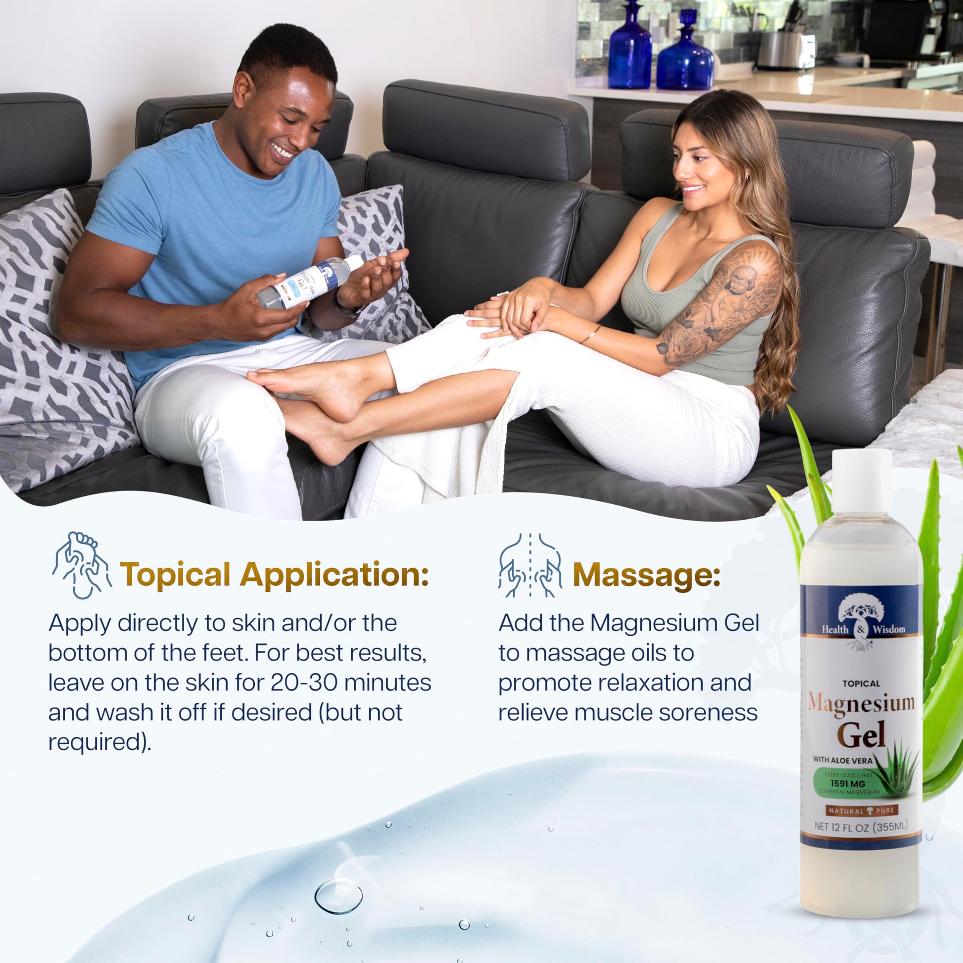 Health and Wisdom Pure Magnesium Gel with Seaweed Extract and Aloe Vera - Topical Muscle & Joint Relief- Natural and Pure Skin & Scalp Moisturizing - Enhanced Absorption - 12 Fl oz Health and Wisdom buy supplements canada